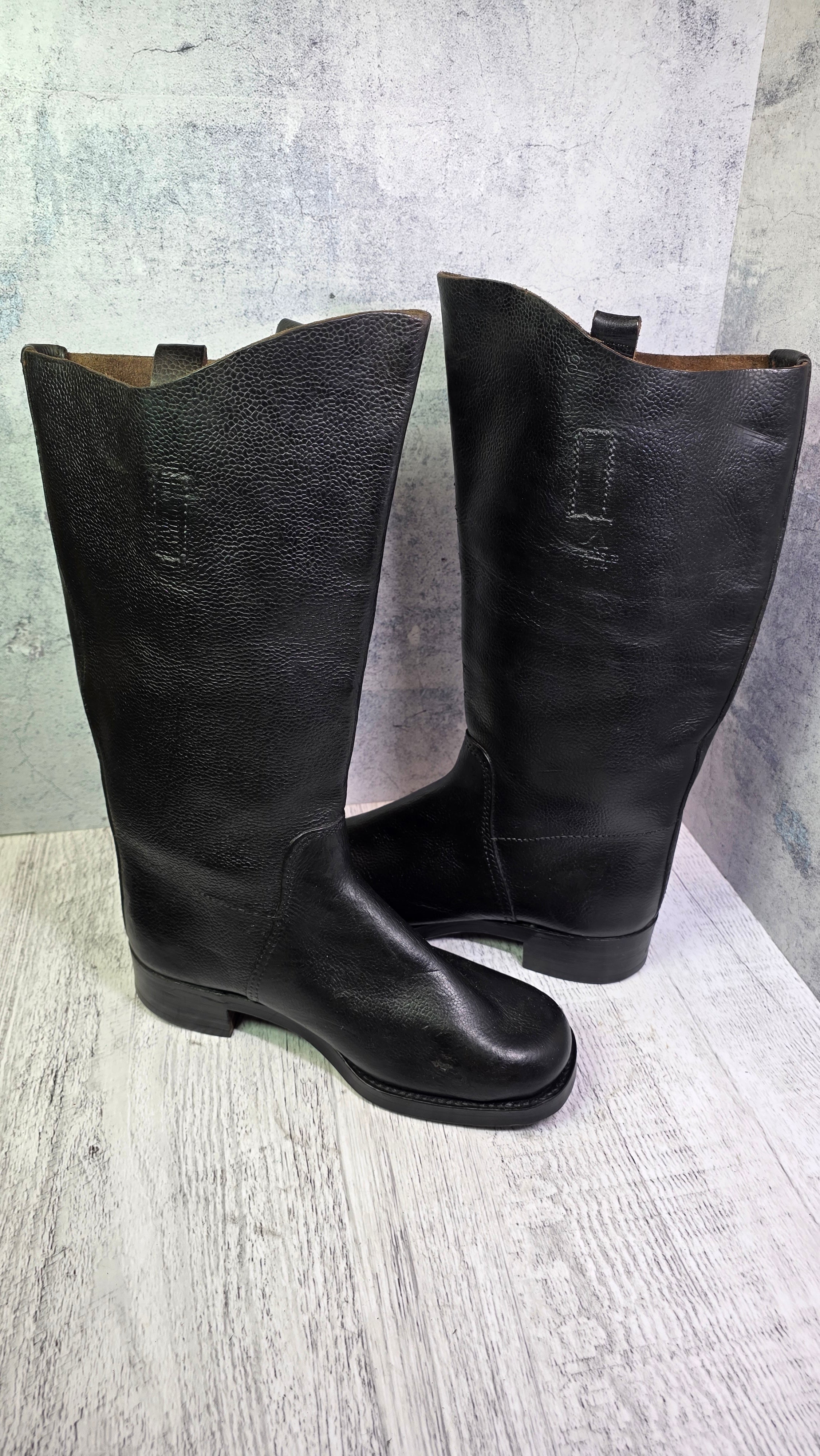 Rare Vintage German Leather Officer Boots Tall Riding Parade Black Boots - Legend Returns Vintage
