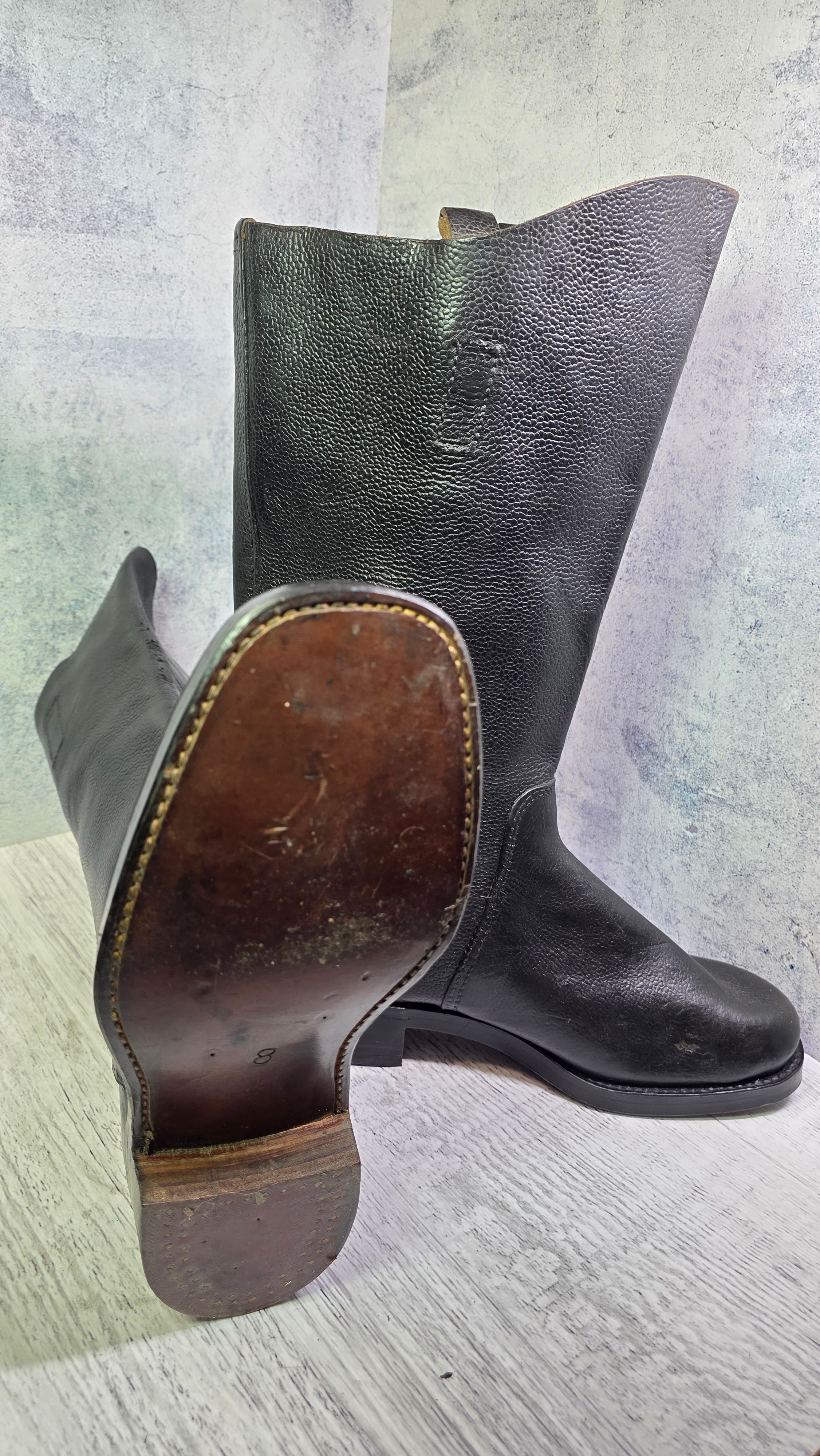 Rare Vintage German Leather Officer Boots Tall Riding Parade Black Boots - Legend Returns Vintage