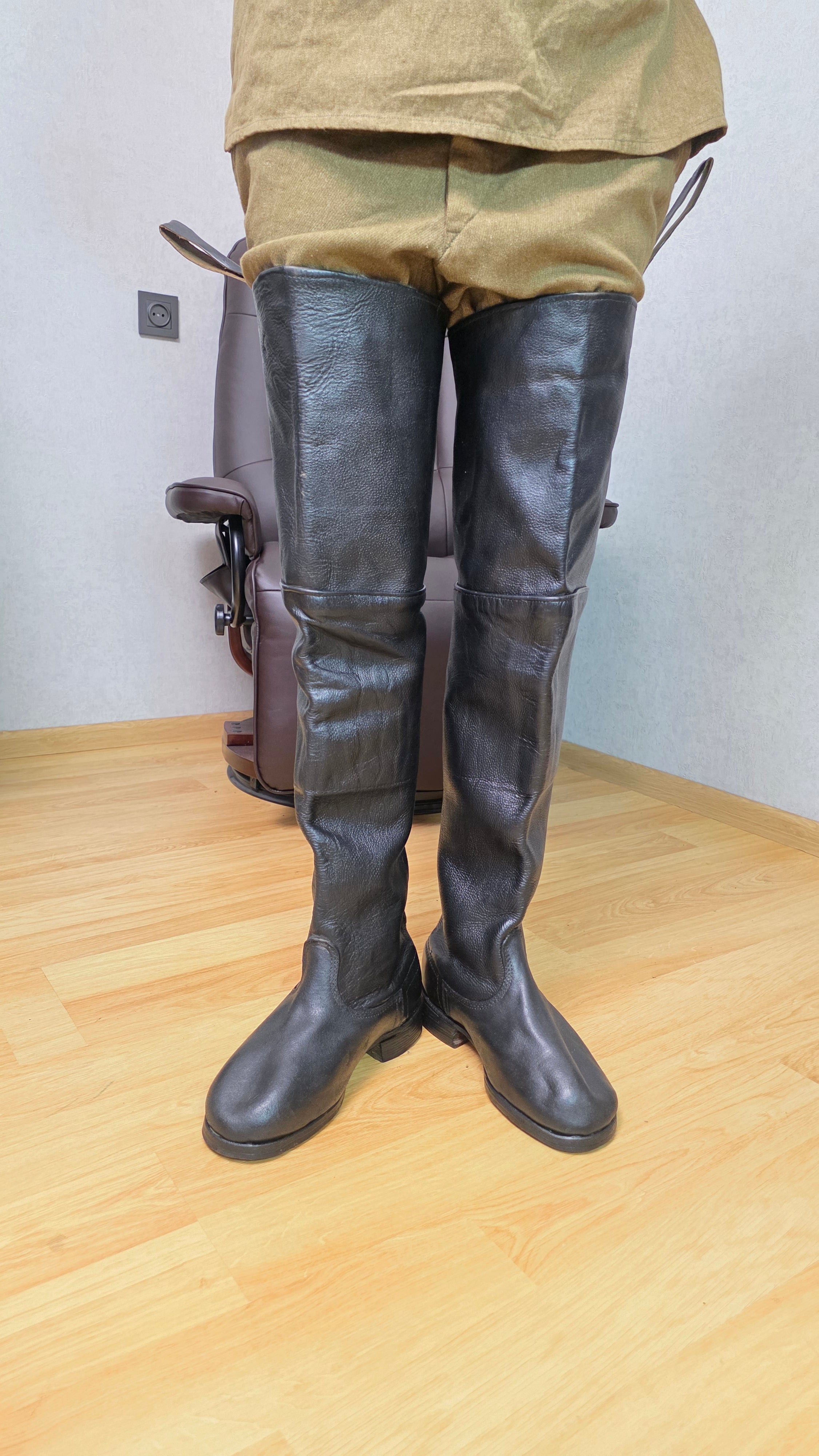 Soviet Hip Wader Leather Boots USSR Cavalry Fishing Tall Boots Vintage - Legend Returns Vintage