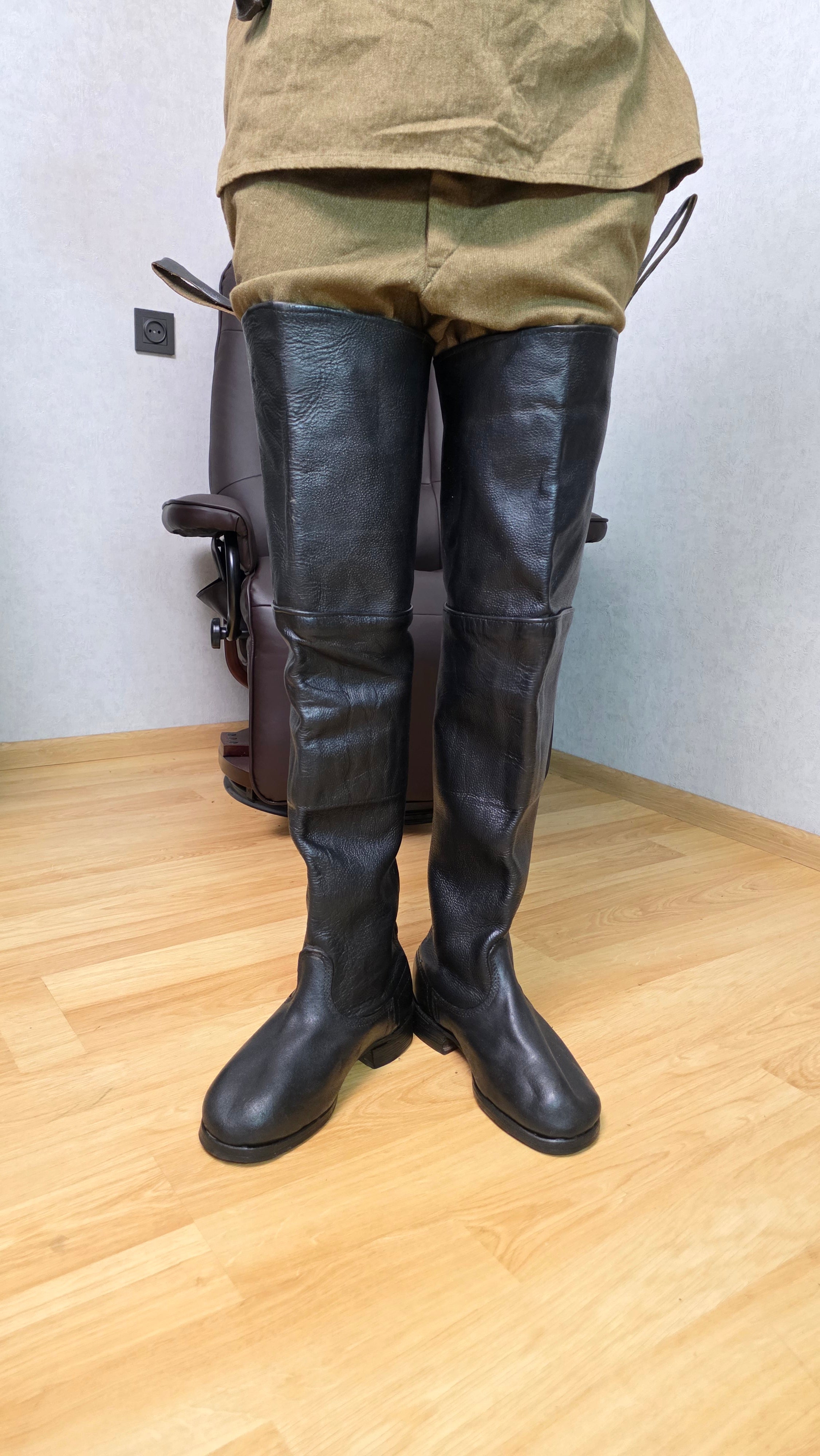 Soviet Hip Wader Leather Boots USSR Cavalry Fishing Tall Boots Vintage - Legend Returns Vintage