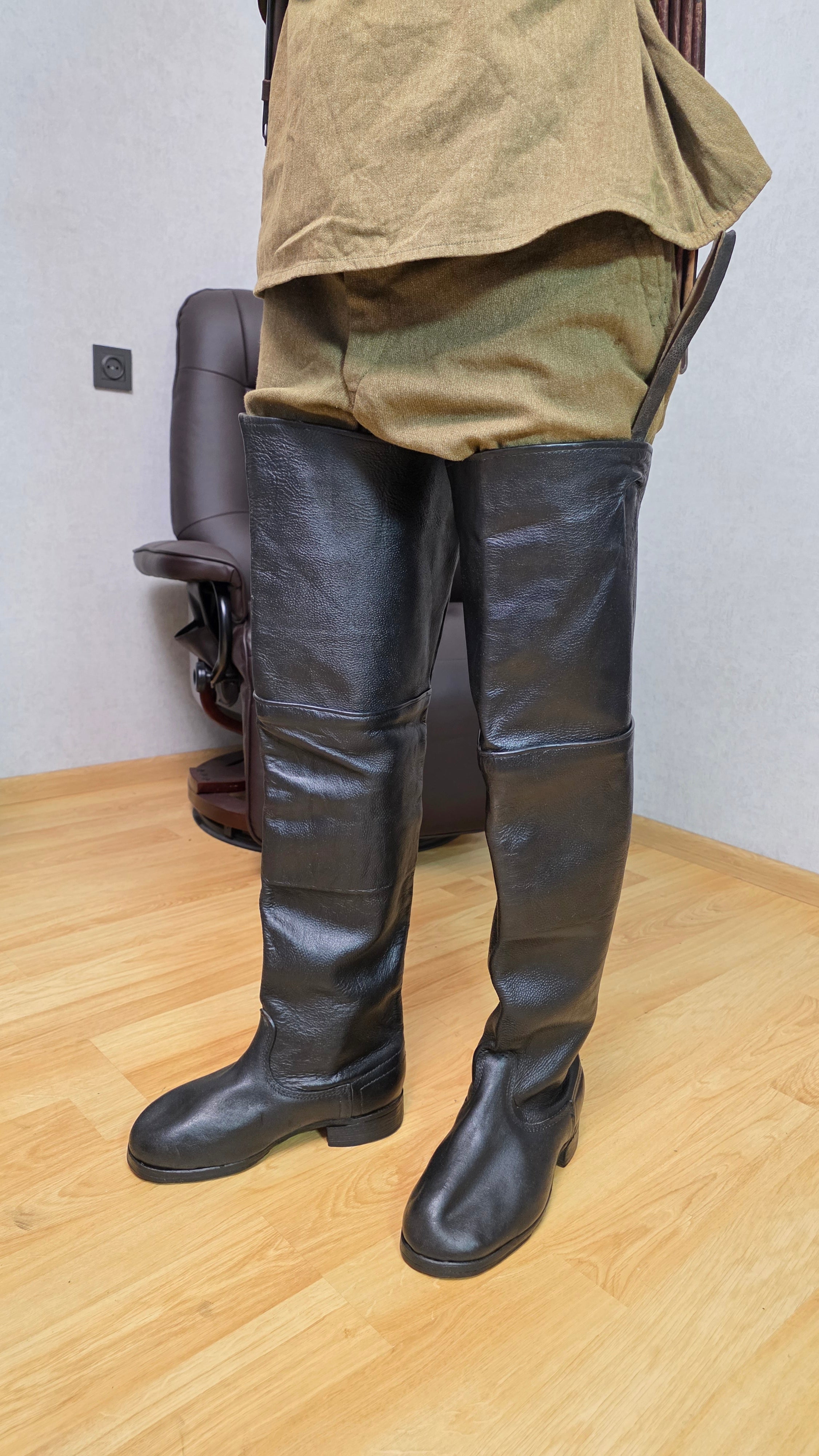 Soviet Hip Wader Leather Boots USSR Cavalry Fishing Tall Boots Vintage - Legend Returns Vintage