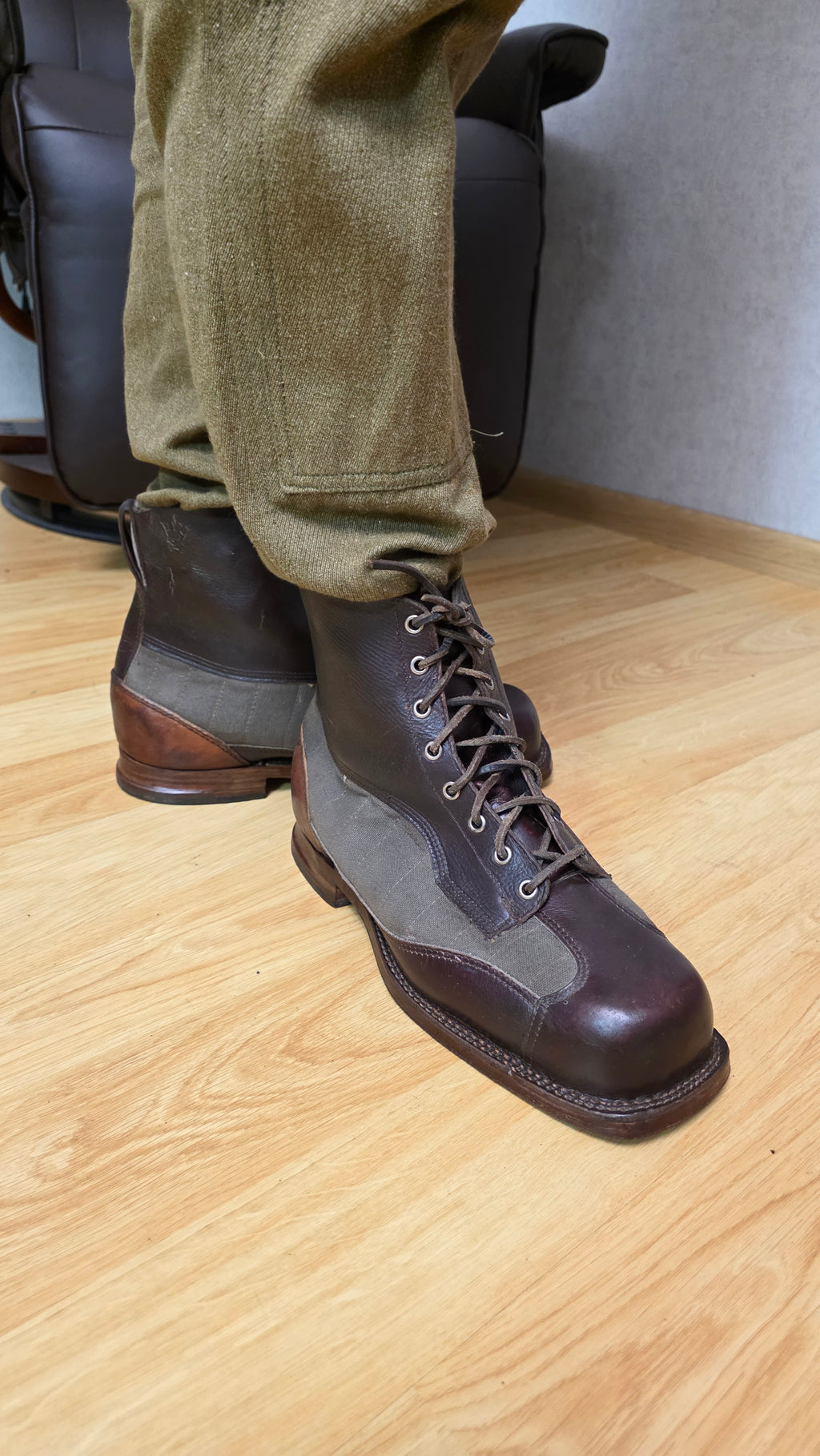 Swedish WWII Mountain Boots Canvas Leather Ski Troop Footwear - Legend Returns Vintage