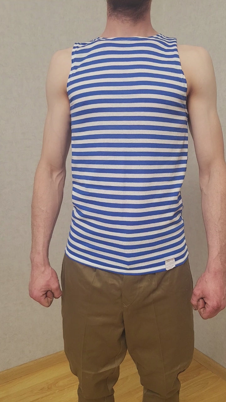 Soviet Telnyashka USSR Vintage VDV Sleeveless Striped Shirt Blue White