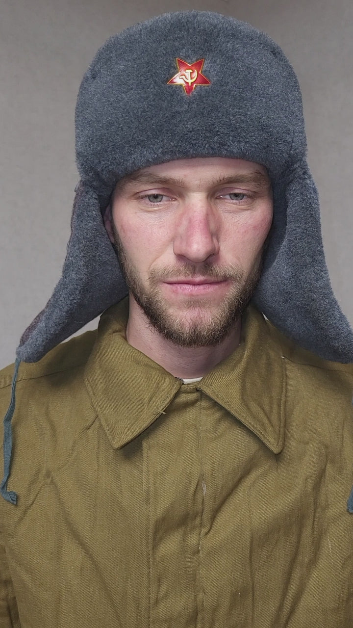 Authentic Vintage USSR Ushanka Hat M79 Gray Winter Fur Cap Soviet Cold Weather Hat