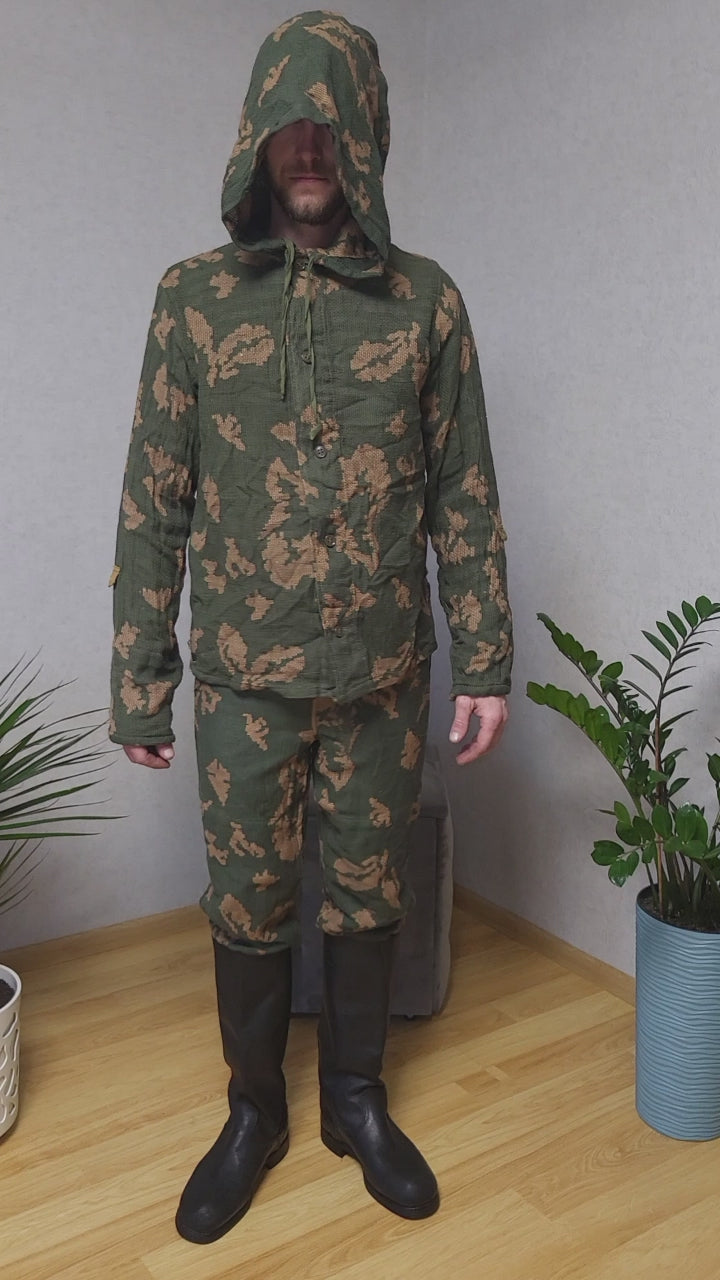 Vintage Soviet KZS Camouflage Suit USSR Berezka Pattern Hooded Oversuit Set