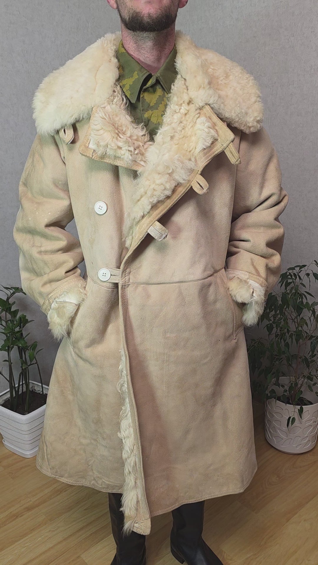 Soviet Bekesha Sheepskin Coat USSR Winter Officer Shearling Jacket