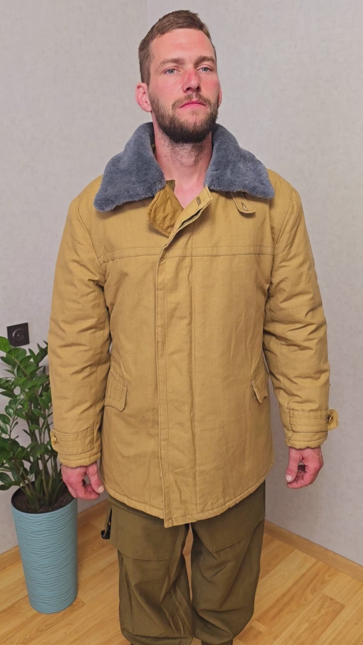 Vintage Soviet USSR Afghanka Hooded Utility Jacket Sand Cotton Coat