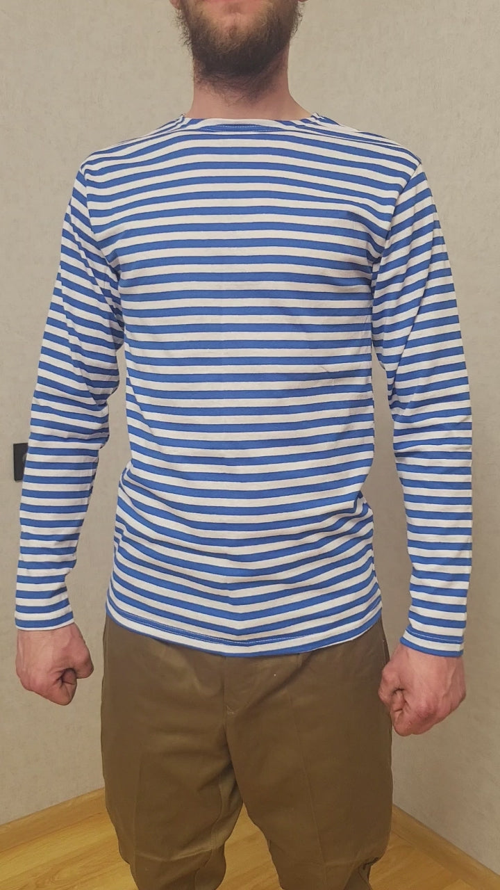 Soviet Telnyashka USSR Vintage Striped Shirt Blue White Long Sleeve