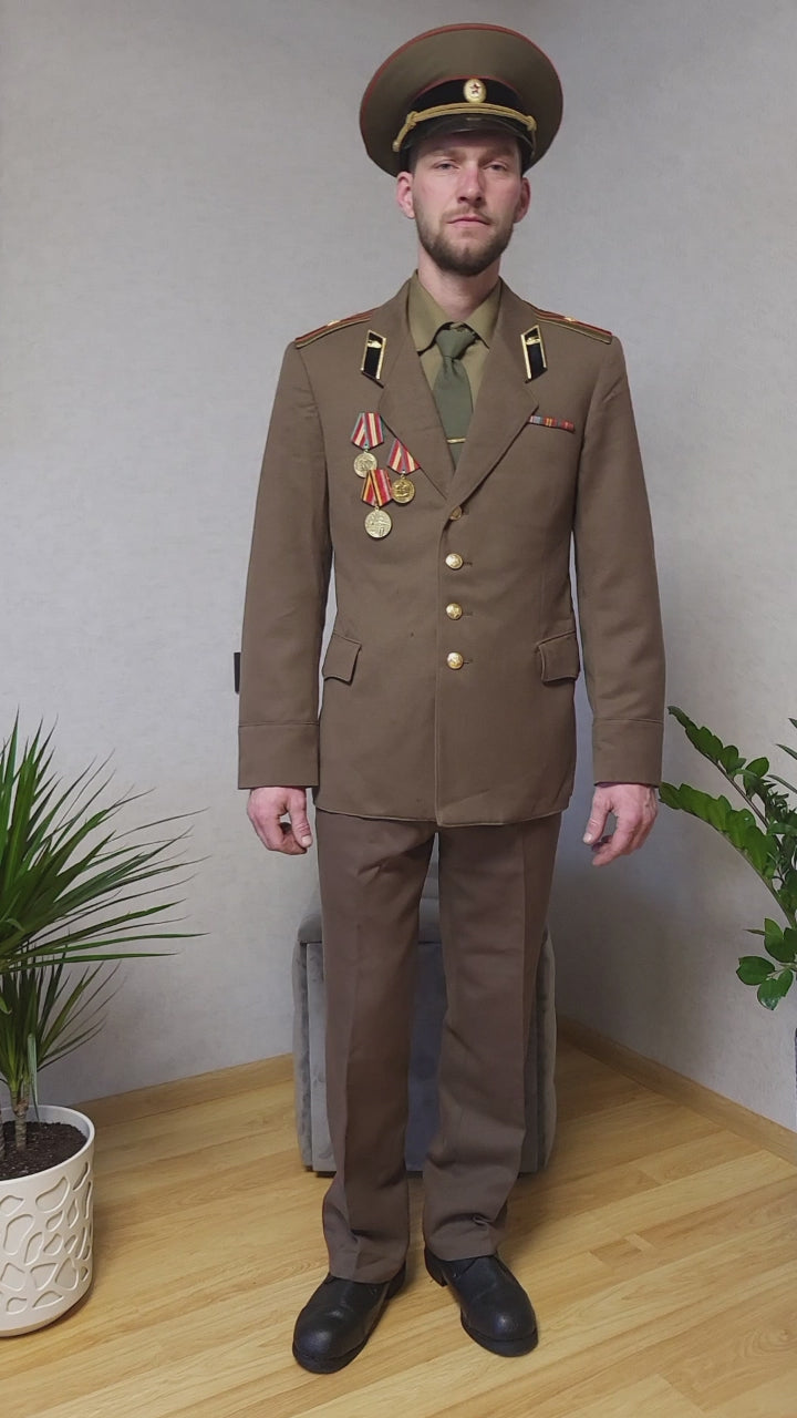 Soviet USSR Khaki Dress Uniform Set Semi-Wool Tunic Trousers Hat Boots
