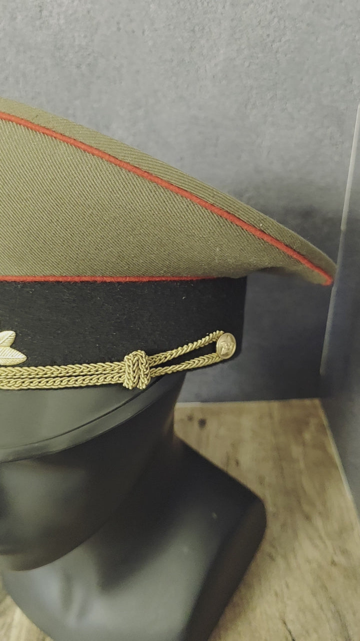 Soviet USSR Officer Visor Cap Olive Crown Black Band Red Piping Dress Cap