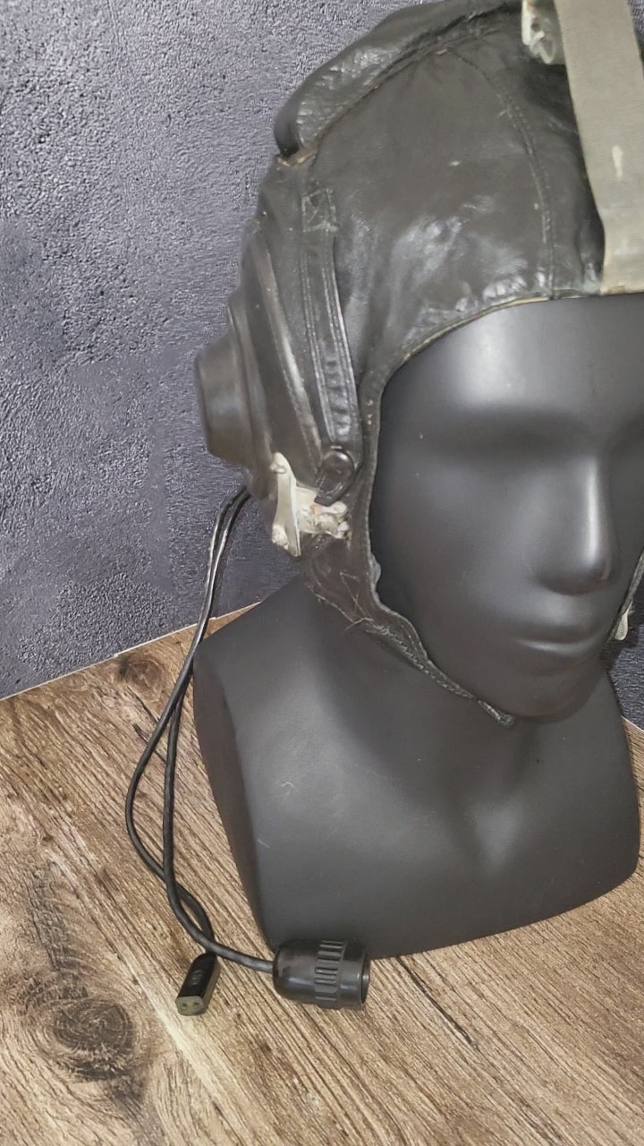Soviet Pilot Helmet ShL-82 Black Leather Flight Helmet USSR Aviation
