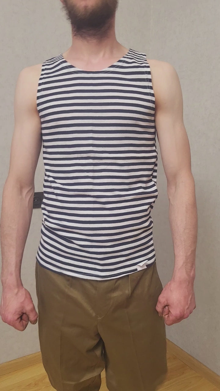 Soviet VMF Telnyashka USSR Vintage Sleeveless Striped Shirt Black White