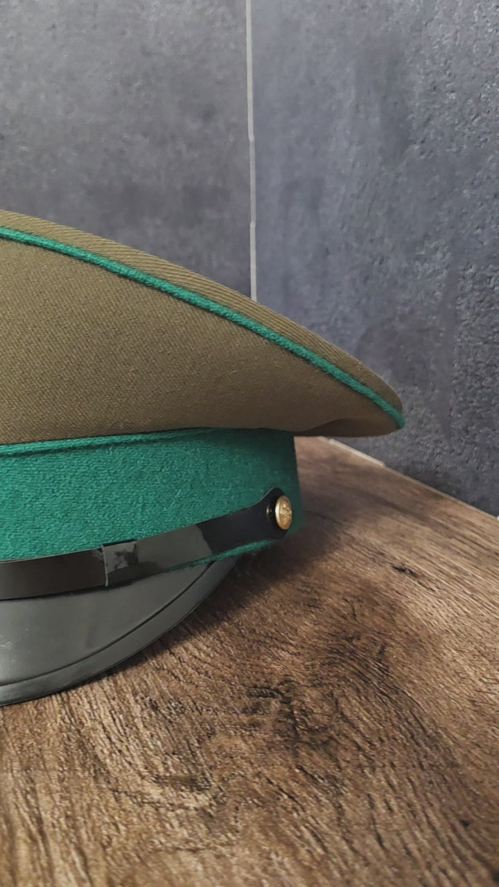 Vintage USSR Border Guard Visor Cap Green Band Khaki Crown Soviet Peak ...