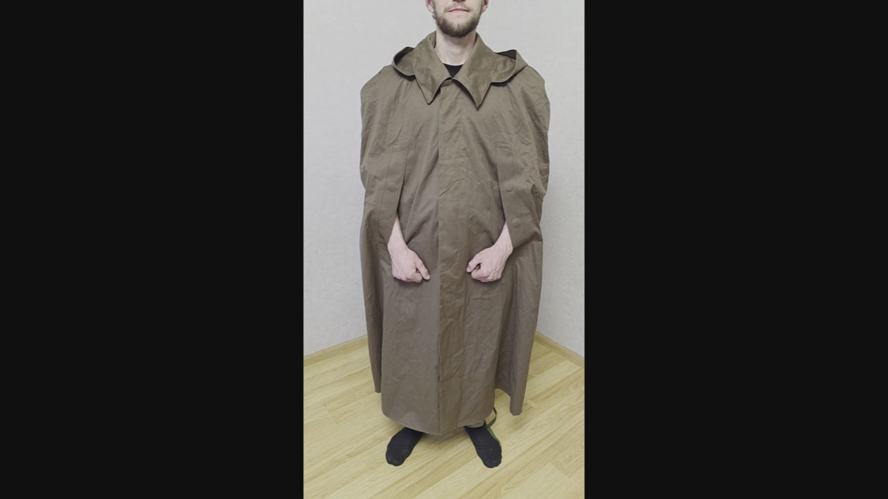 Vintage Soviet USSR Rubberized Canvas Rain Cape Tent Hooded Poncho