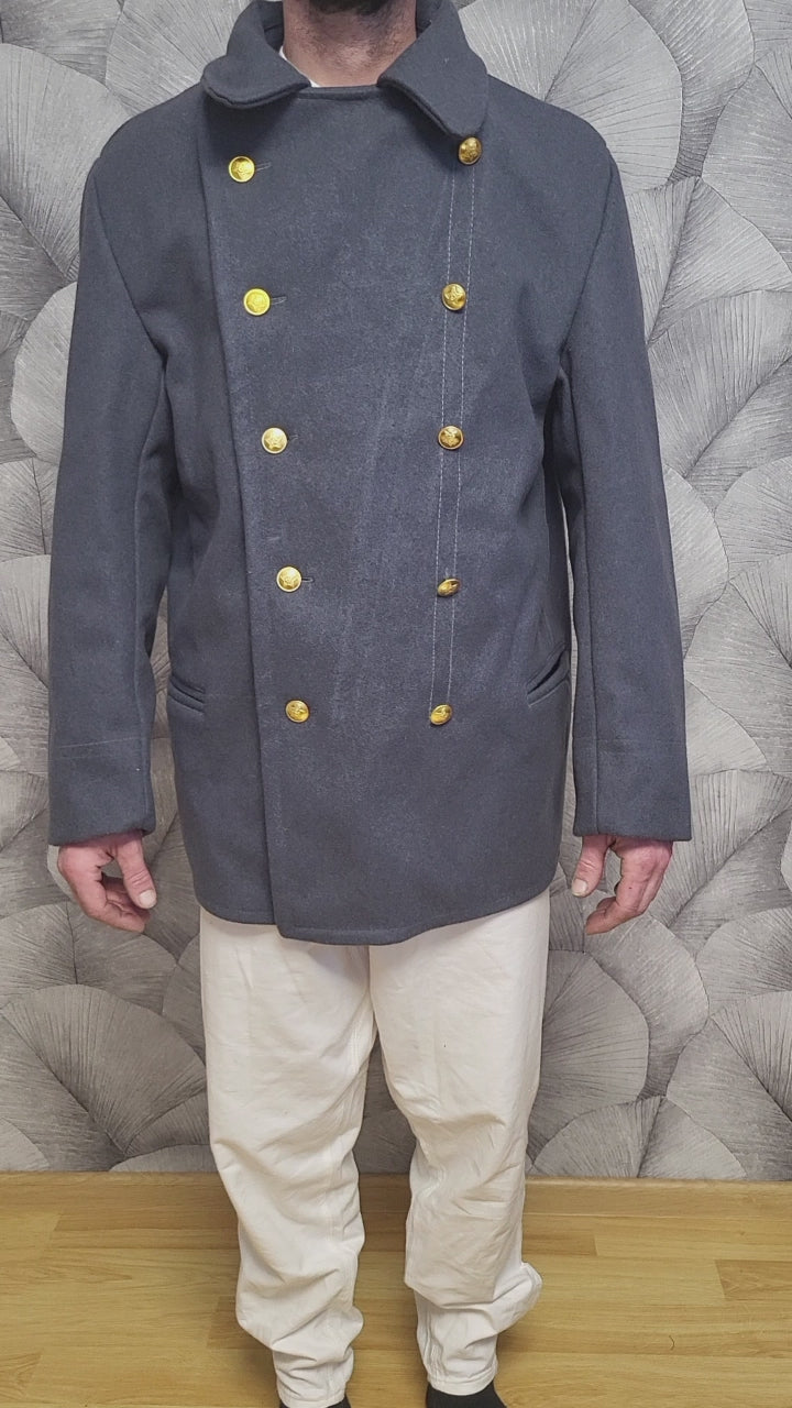Soviet USSR Wool Peacoat Grey-Blue Double Breasted