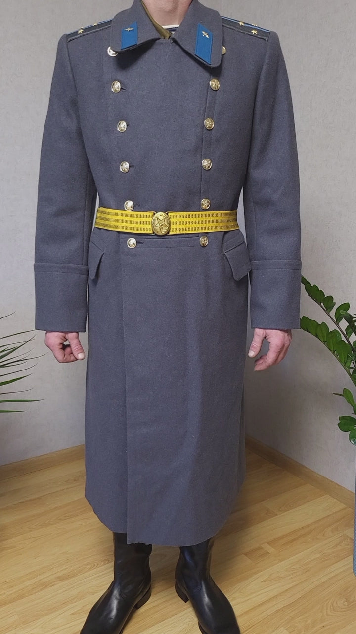 Vintage Soviet Gray Blue Wool Overcoat USSR Long Winter Coat