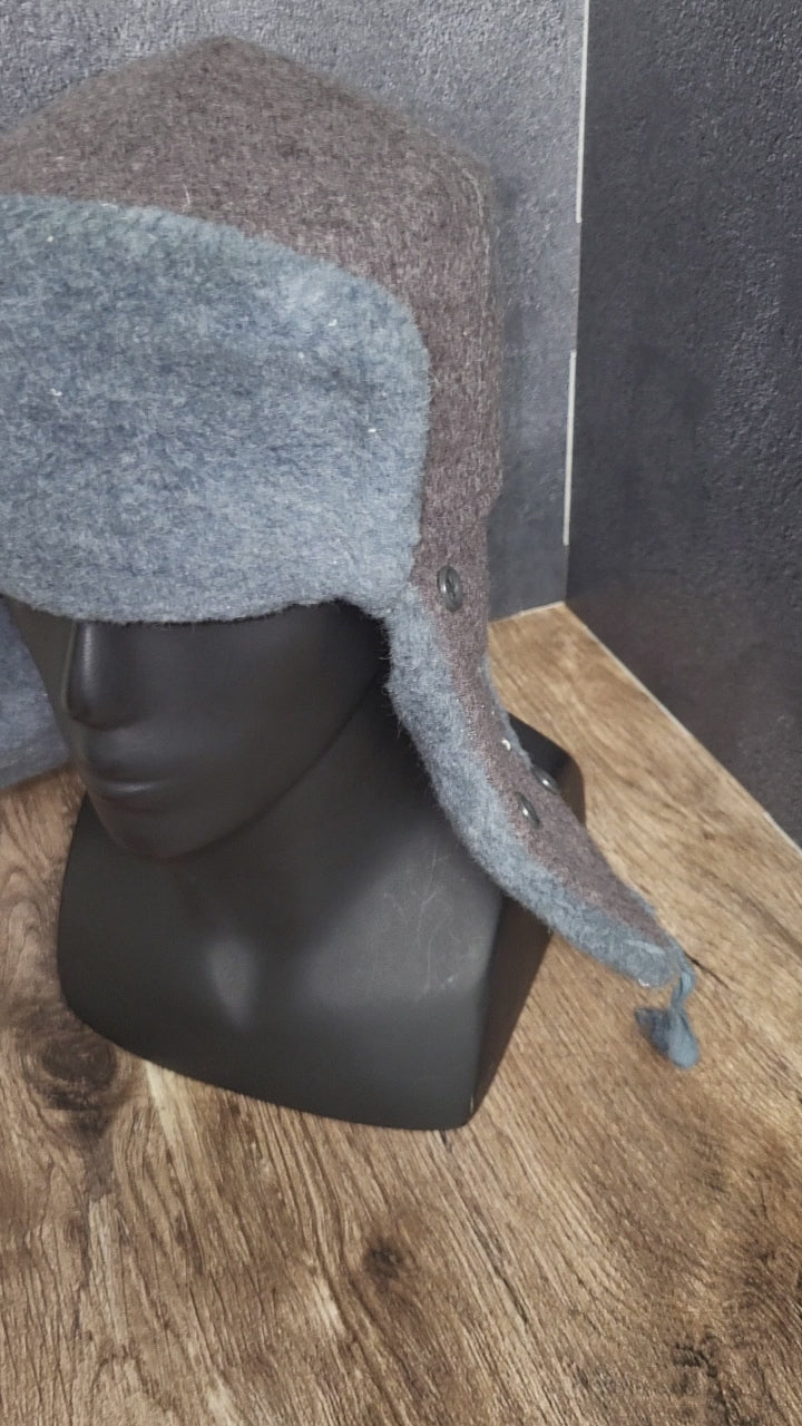 Soviet USSR Ushanka Winter Hat Gray Wool Fur Lined Ear Flap Hat