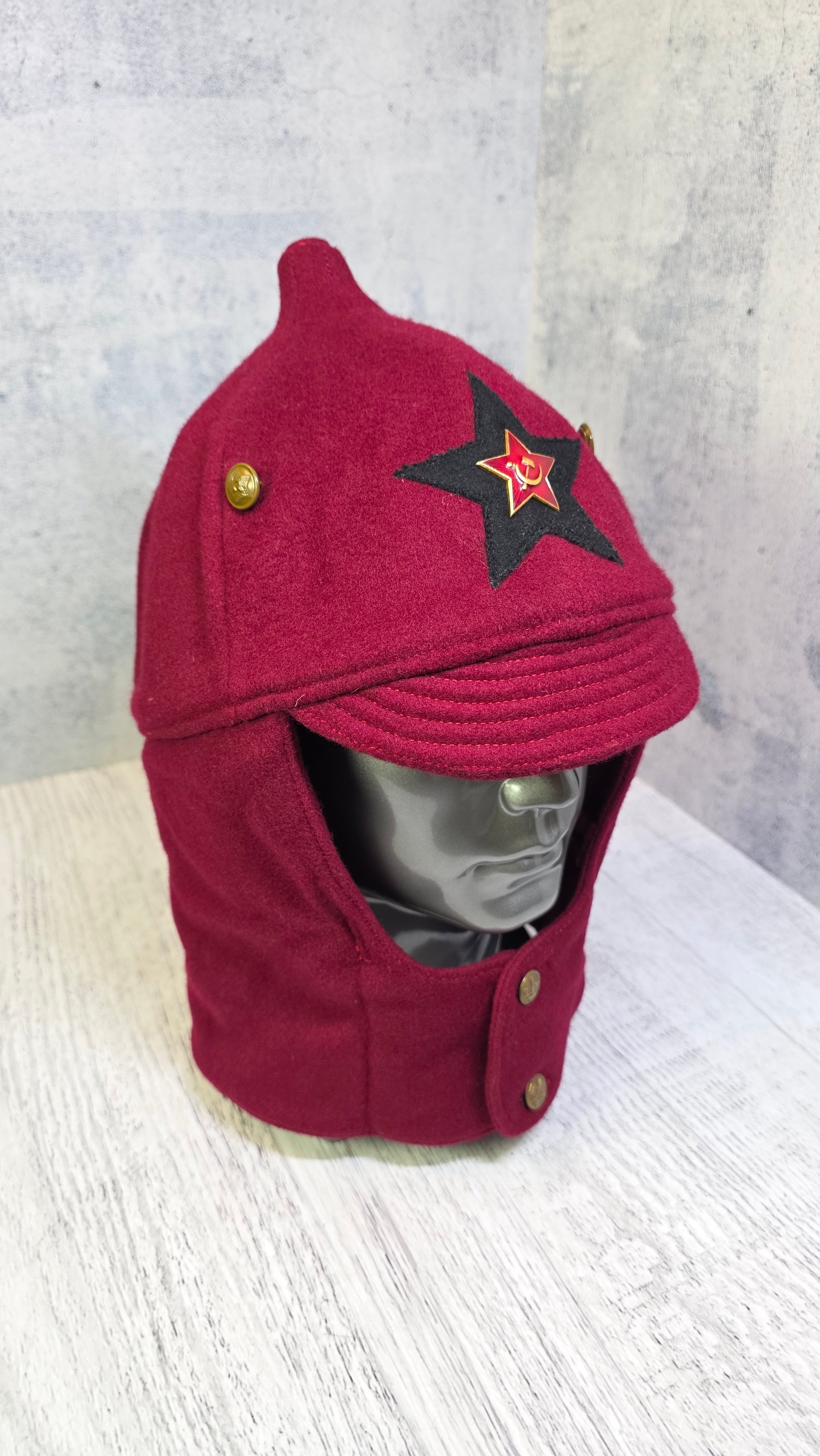 Rare Red Soviet Budenovka Hat USSR 1935 Pattern Winter Cap - Legend Returns Vintage