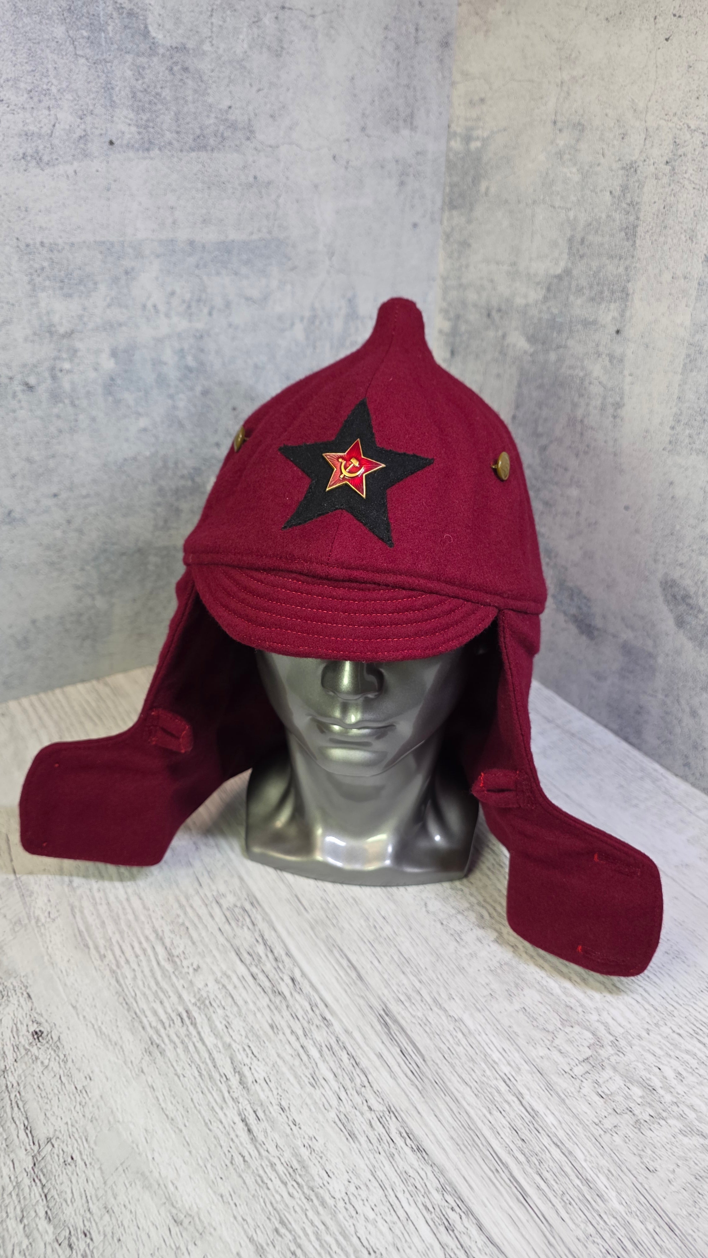 Rare Red Soviet Budenovka Hat USSR 1935 Pattern Winter Cap - Legend Returns Vintage