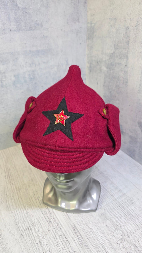 Rare Red Soviet Budenovka Hat USSR 1935 Pattern Winter Cap - Legend Returns Vintage
