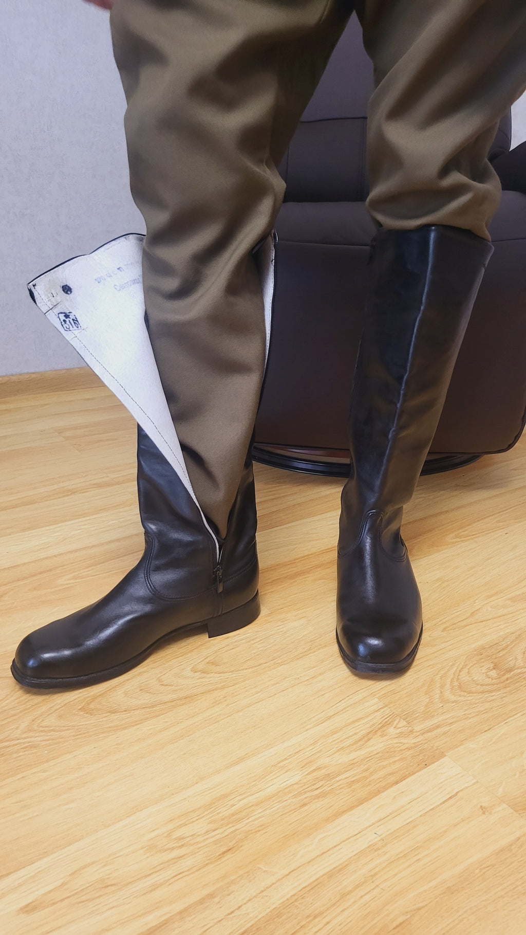 Rare Soviet Chrome Leather Tall Boots with Zipper