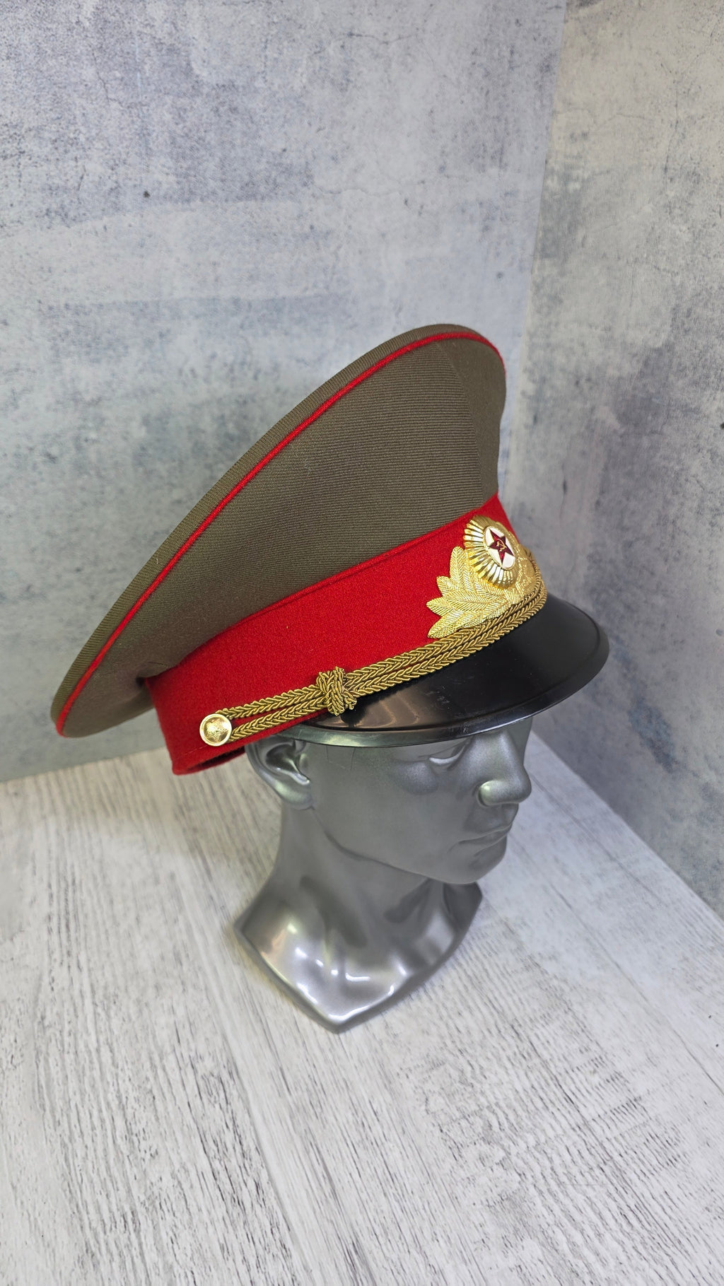 Soviet Army Officers Khaki Visor Hat USSR Military Dress Uniform Cap - Legend Returns Vintage