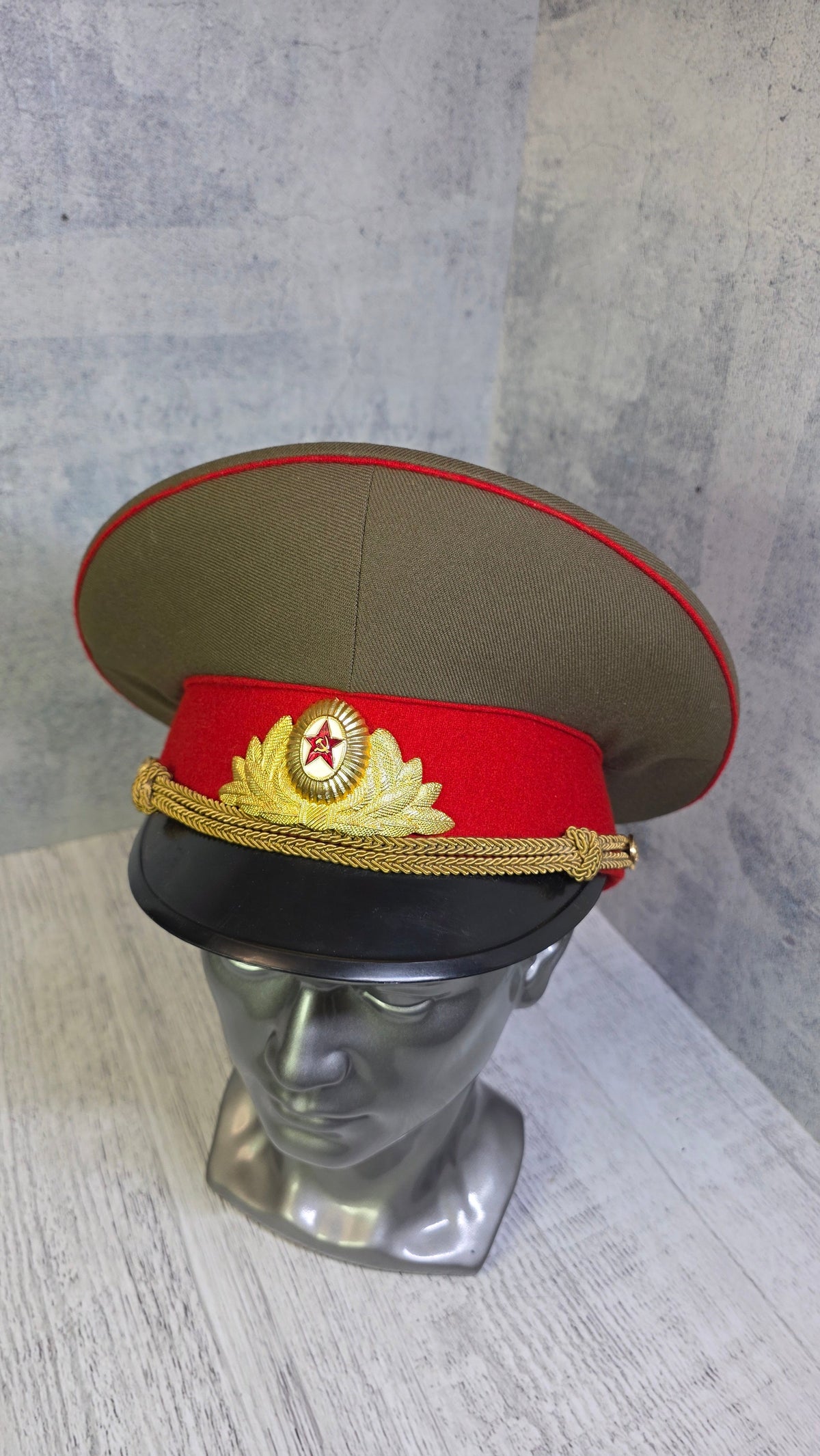 Soviet Army Officers Khaki Visor Hat USSR Military Dress Uniform Cap - Legend Returns Vintage