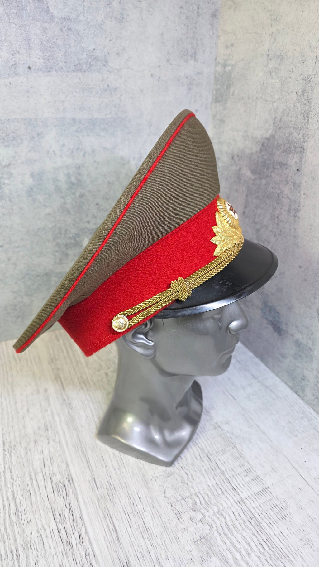 Soviet Army Officers Khaki Visor Hat USSR Military Dress Uniform Cap - Legend Returns Vintage