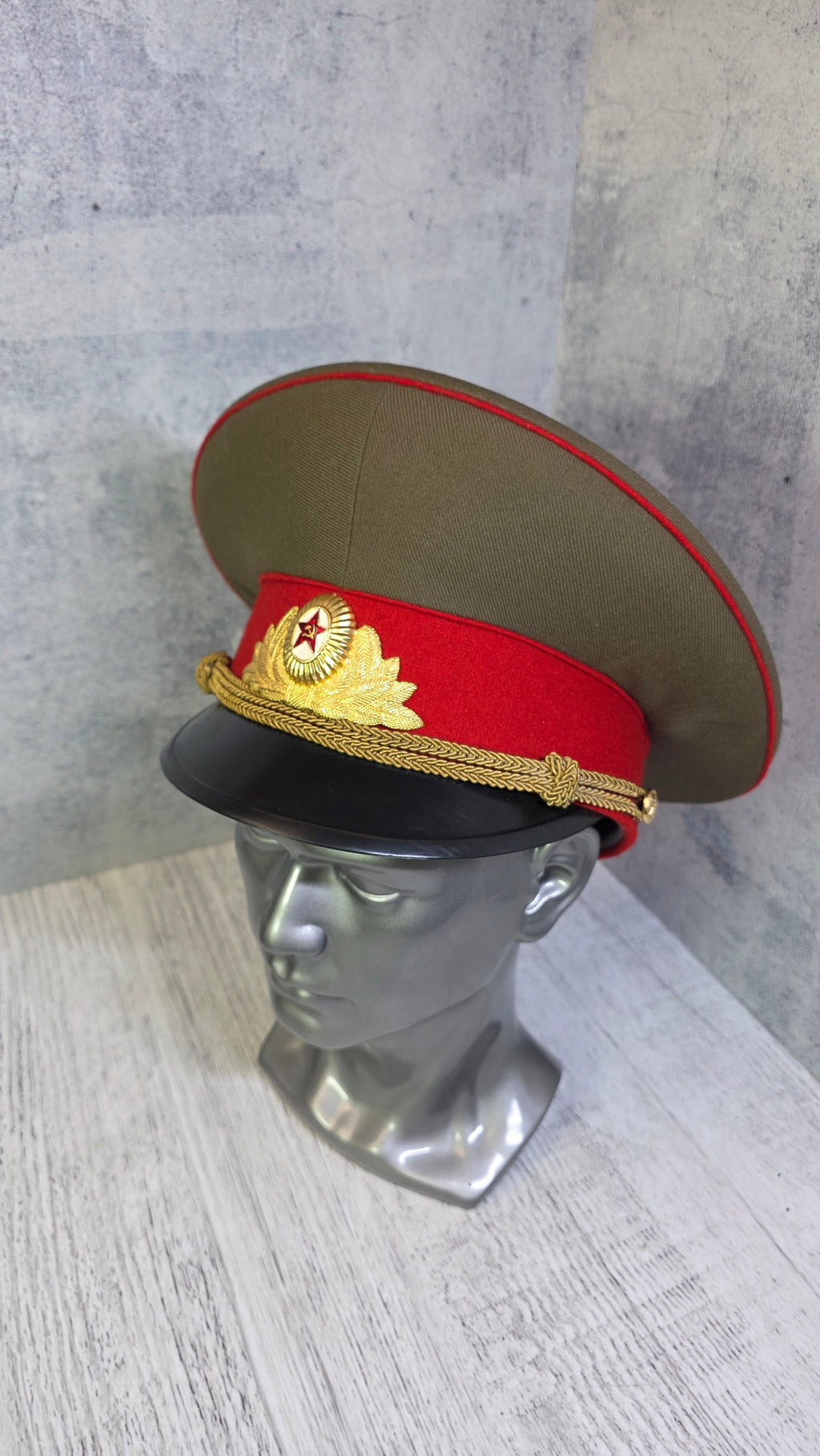 Soviet Army Officers Khaki Visor Hat USSR Military Dress Uniform Cap - Legend Returns Vintage