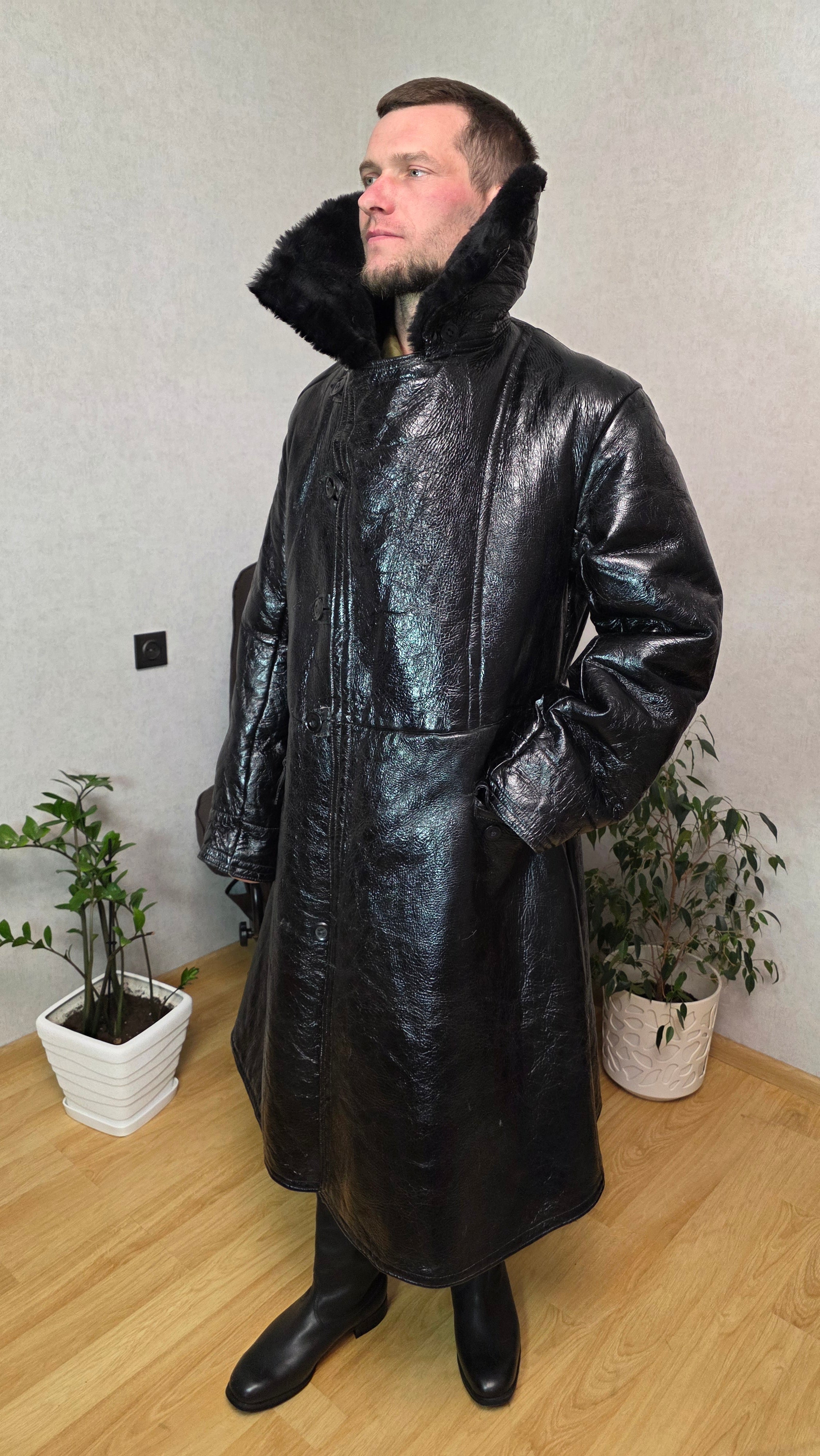 Soviet Black Bekesha Coat USSR Naval Sheepskin Winter Tulup Jacket - Legend Returns Vintage