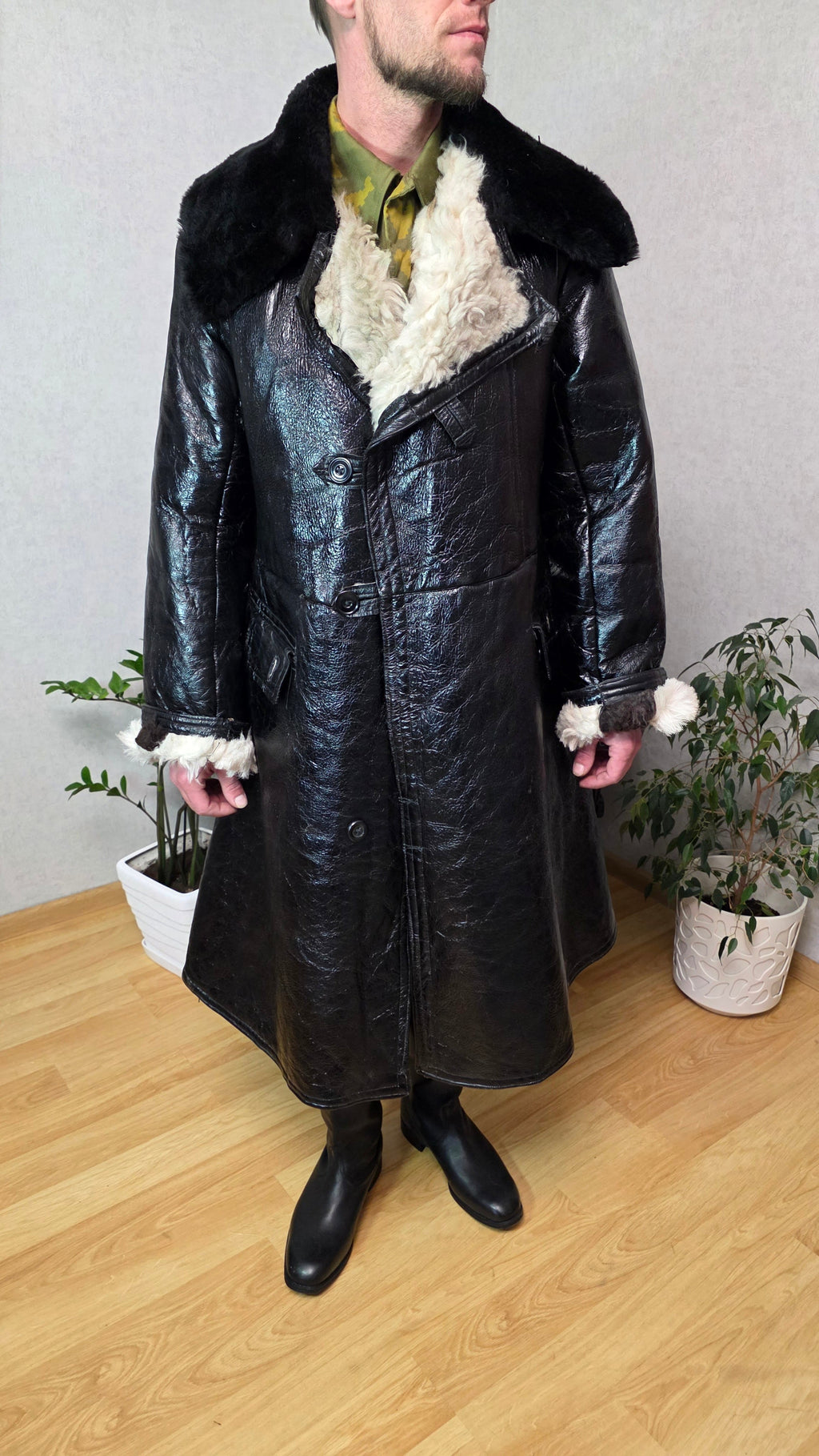 Soviet Black Bekesha Coat USSR Naval Sheepskin Winter Tulup Jacket - Legend Returns Vintage