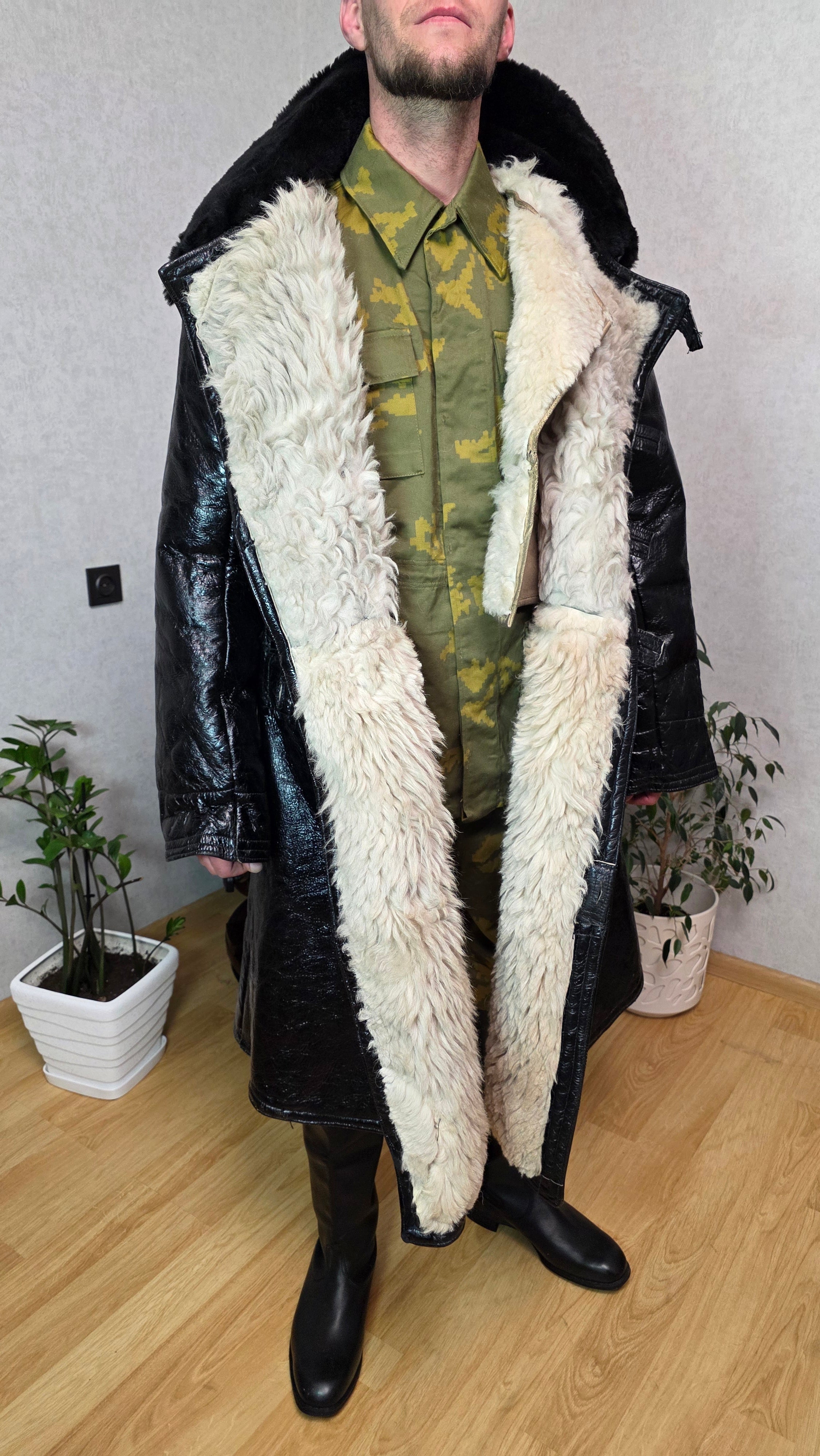 Soviet Black Bekesha Coat USSR Naval Sheepskin Winter Tulup Jacket - Legend Returns Vintage