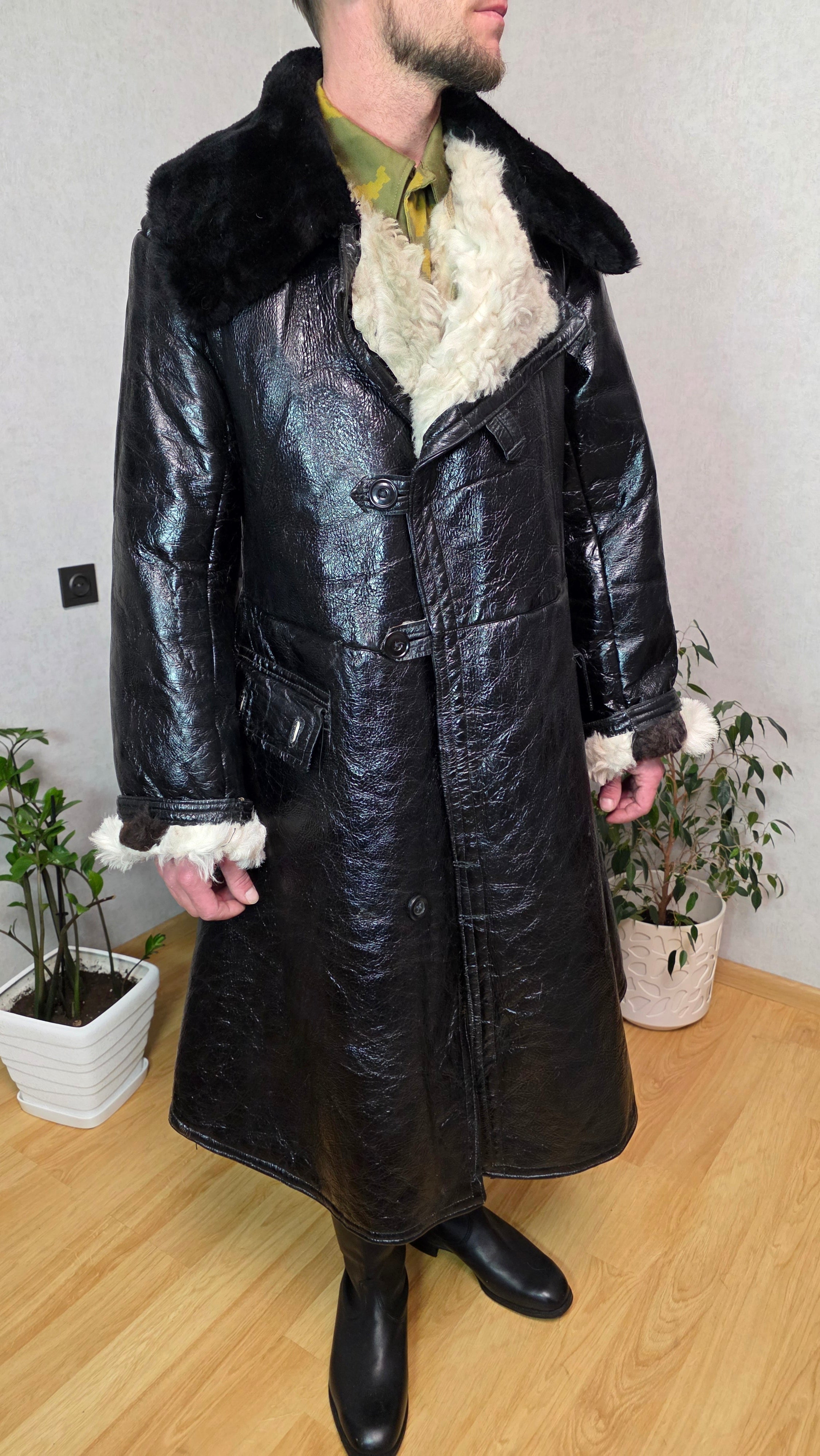 Soviet Black Bekesha Coat USSR Naval Sheepskin Winter Tulup Jacket - Legend Returns Vintage