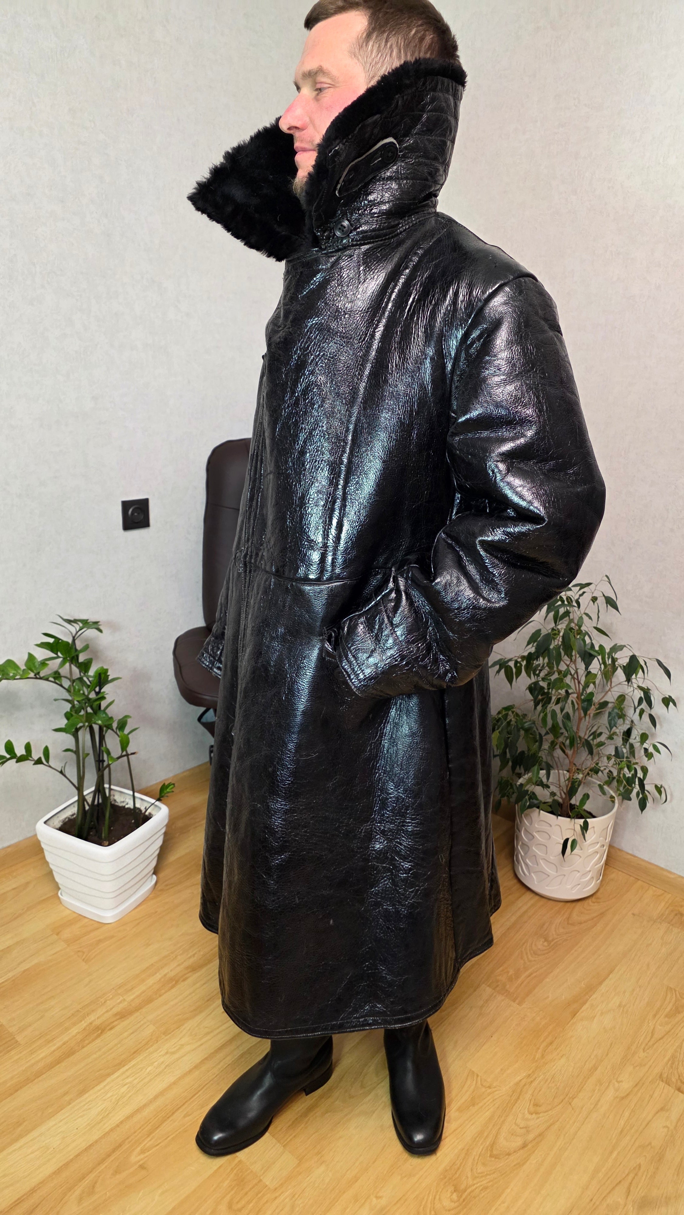 Soviet Black Bekesha Coat USSR Naval Sheepskin Winter Tulup Jacket - Legend Returns Vintage