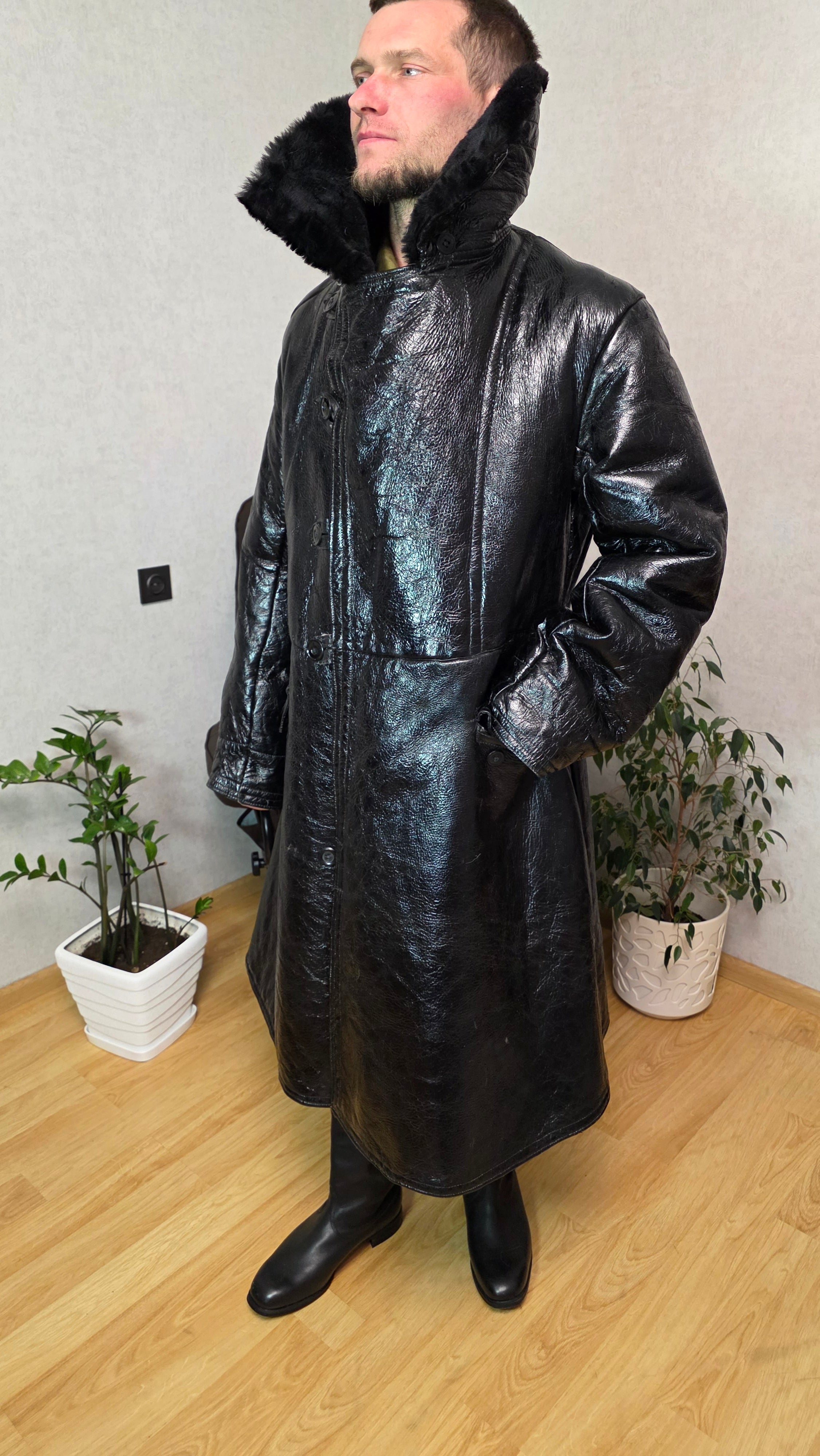 Soviet Black Bekesha Coat USSR Naval Sheepskin Winter Tulup Jacket - Legend Returns Vintage