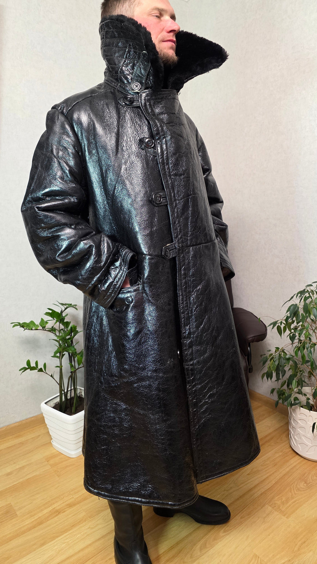 Soviet Black Bekesha Coat USSR Naval Sheepskin Winter Tulup Jacket - Legend Returns Vintage
