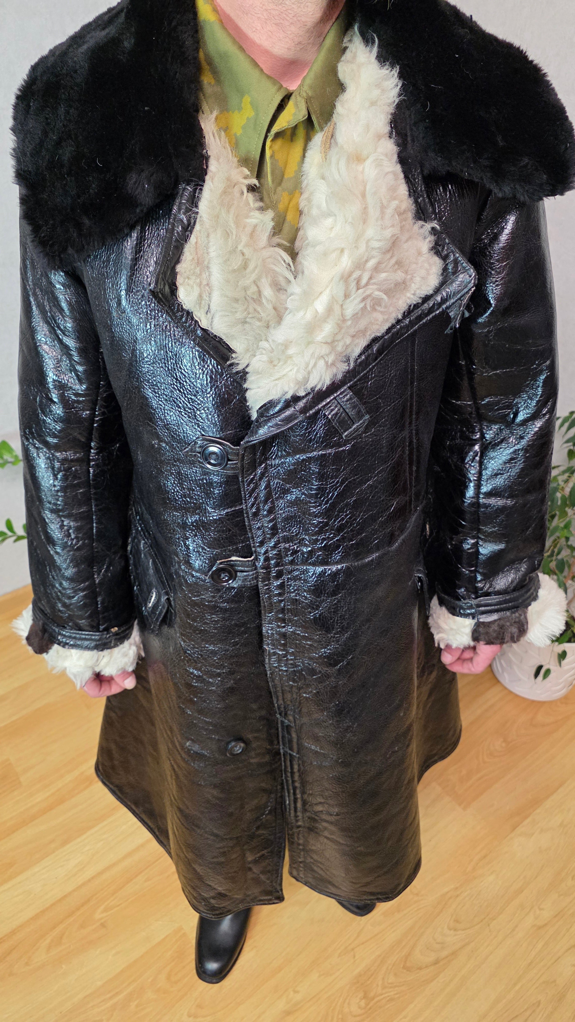 Soviet Black Bekesha Coat USSR Naval Sheepskin Winter Tulup Jacket - Legend Returns Vintage