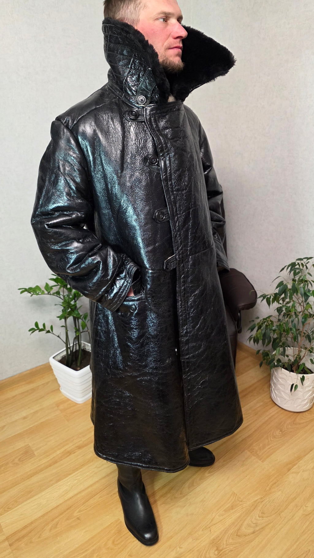 Soviet Black Bekesha Coat USSR Naval Sheepskin Winter Tulup Jacket - Legend Returns Vintage