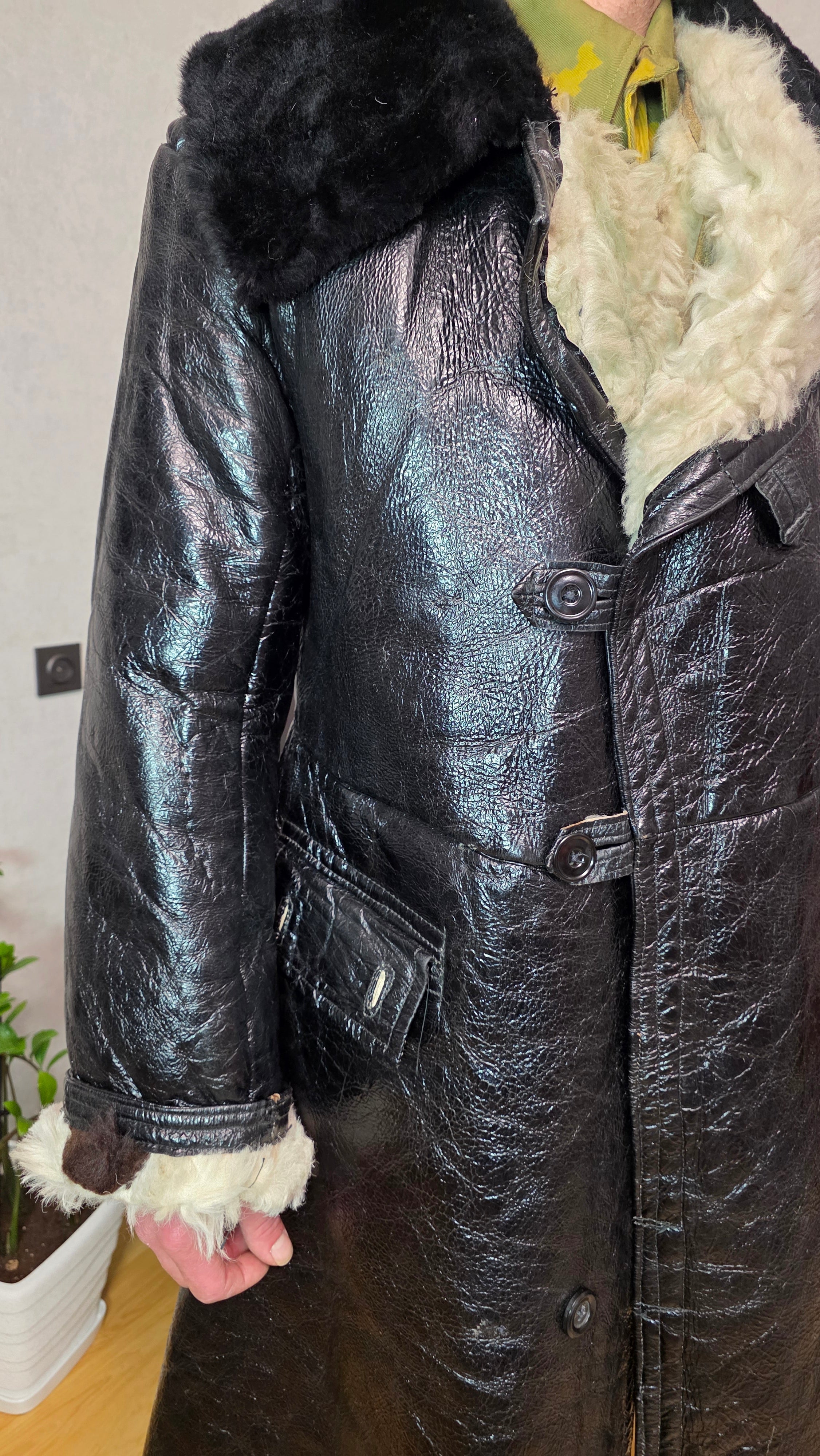 Soviet Black Bekesha Coat USSR Naval Sheepskin Winter Tulup Jacket - Legend Returns Vintage