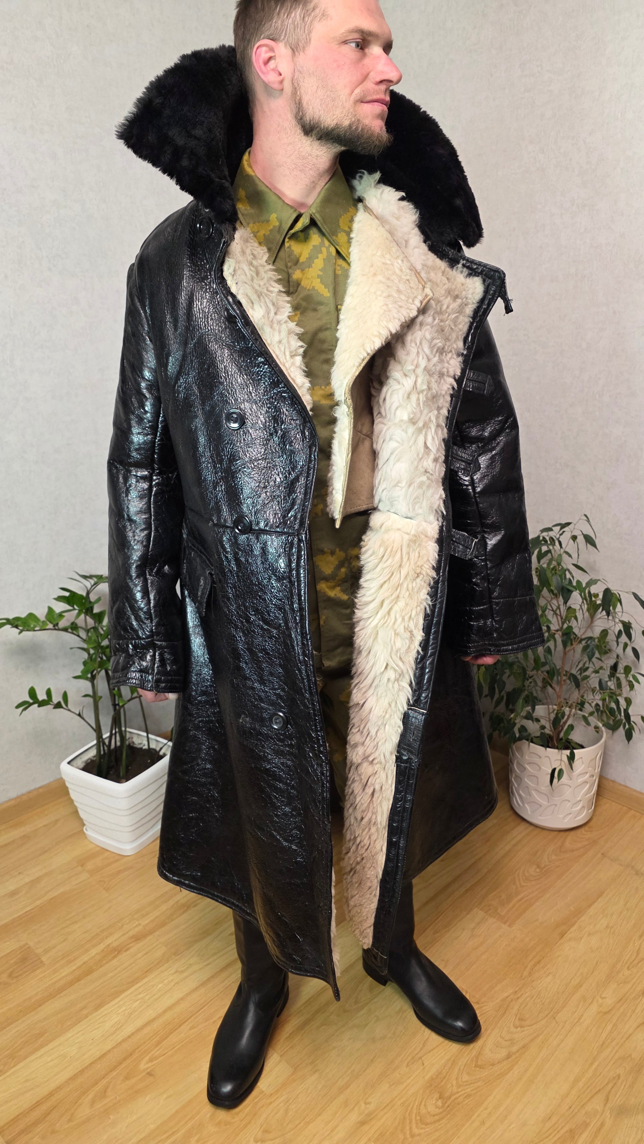 Soviet Black Bekesha Coat USSR Naval Sheepskin Winter Tulup Jacket - Legend Returns Vintage