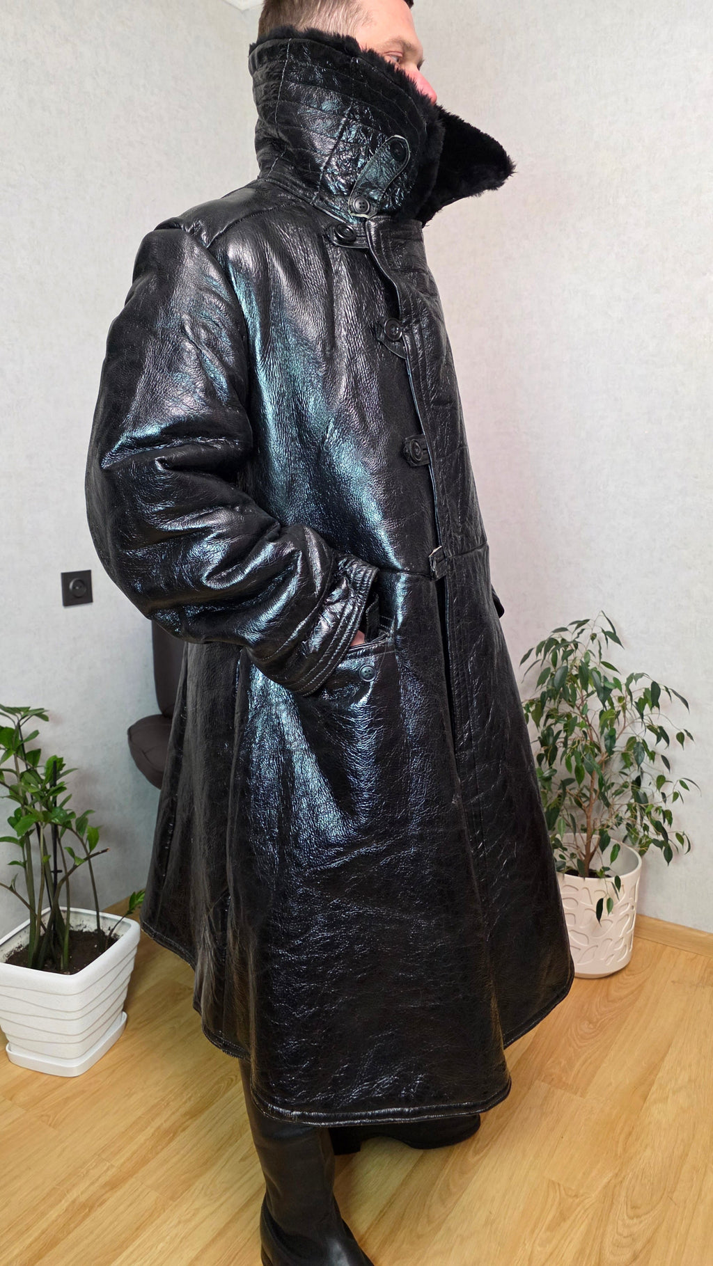 Soviet Black Bekesha Coat USSR Naval Sheepskin Winter Tulup Jacket - Legend Returns Vintage