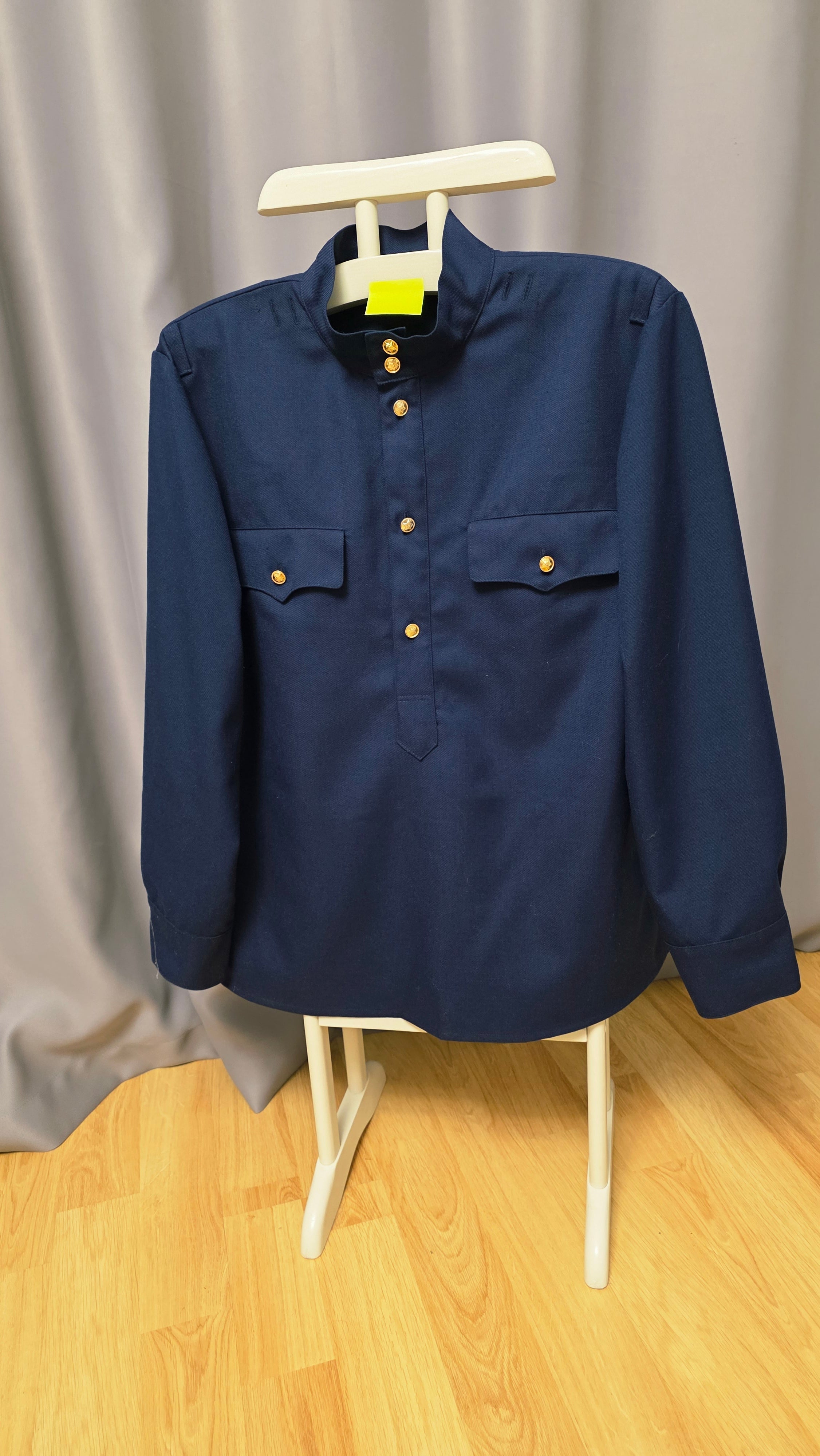 Soviet Blue Gymnastyorka Tunic Wool Blend USSR Vintage Stand Collar Shirt
