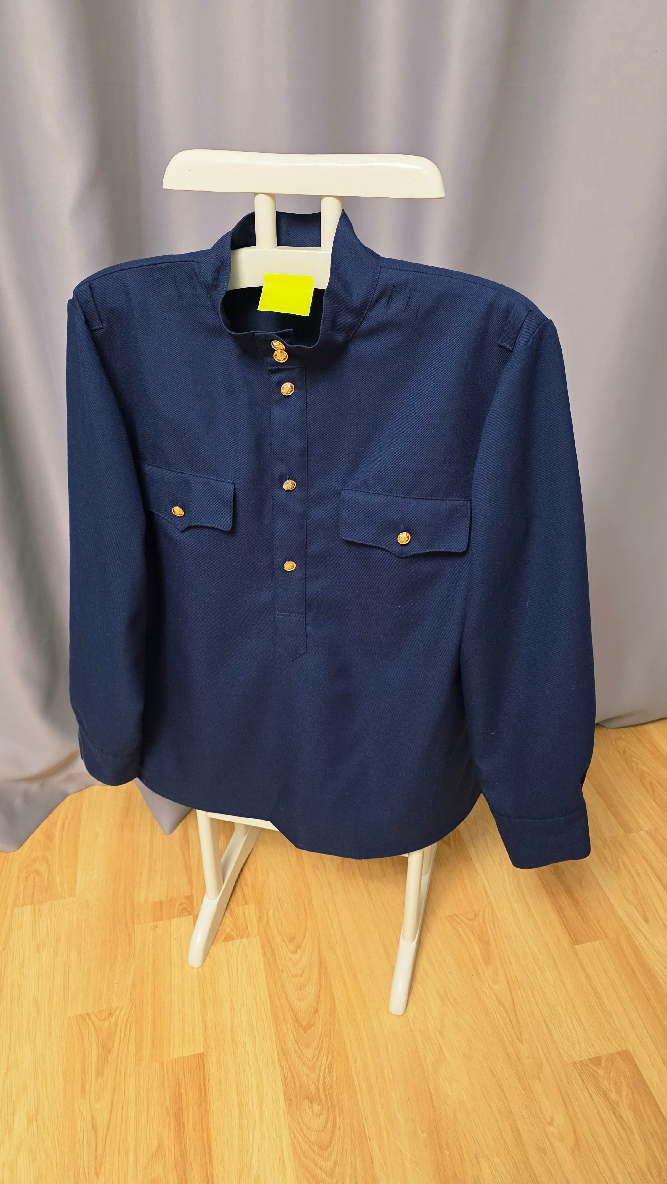 Soviet Blue Gymnastyorka Tunic Wool Blend USSR Vintage Stand Collar Shirt