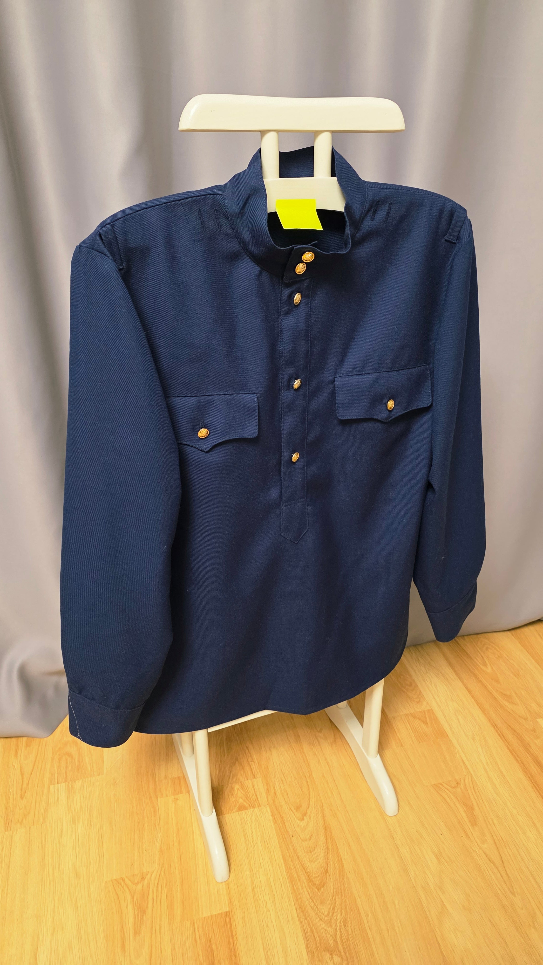 Soviet Blue Gymnastyorka Tunic Wool Blend USSR Vintage Stand Collar Shirt