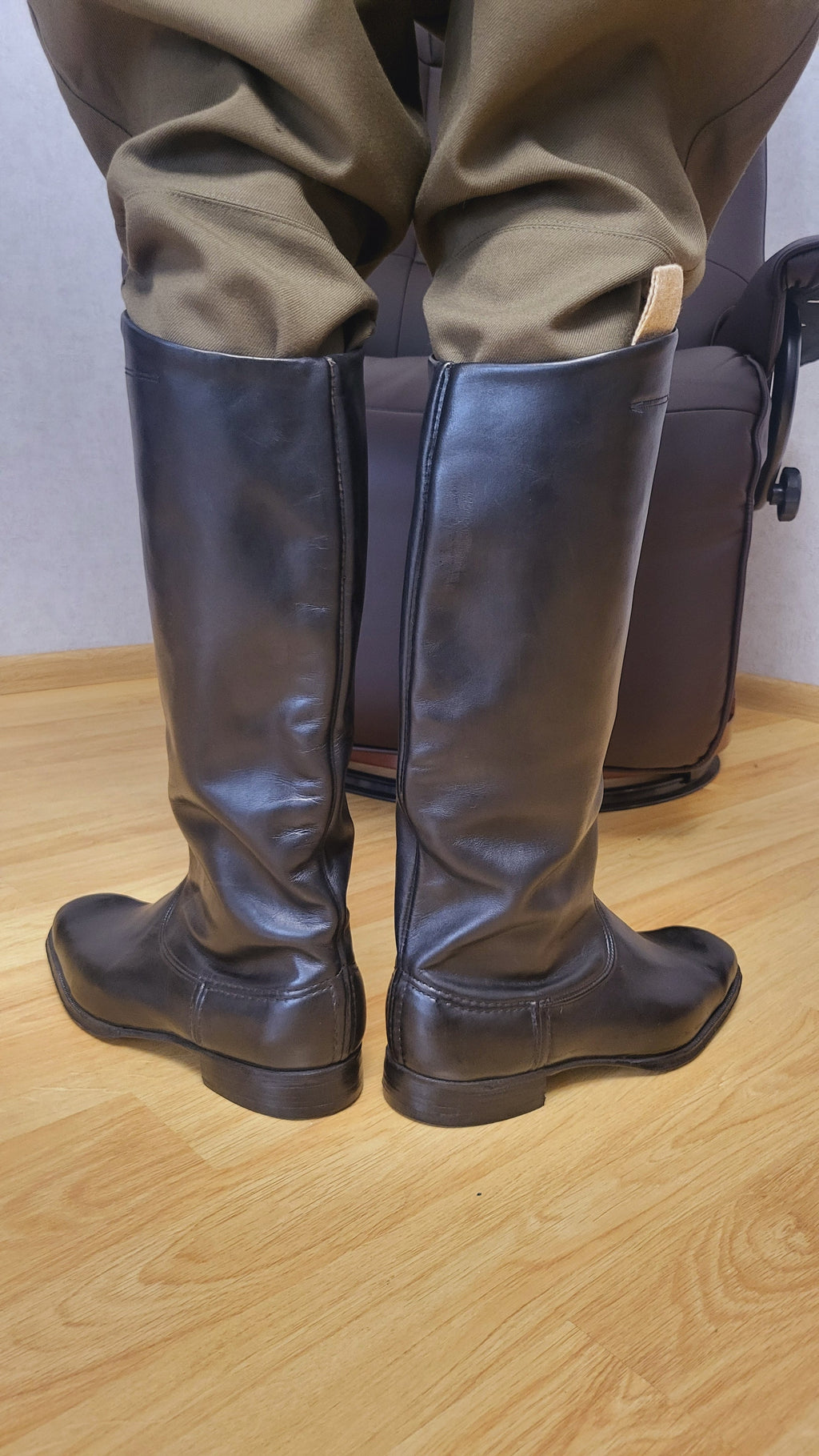 Soviet Chrome Leather Tall Boots with Metal Heel Plates