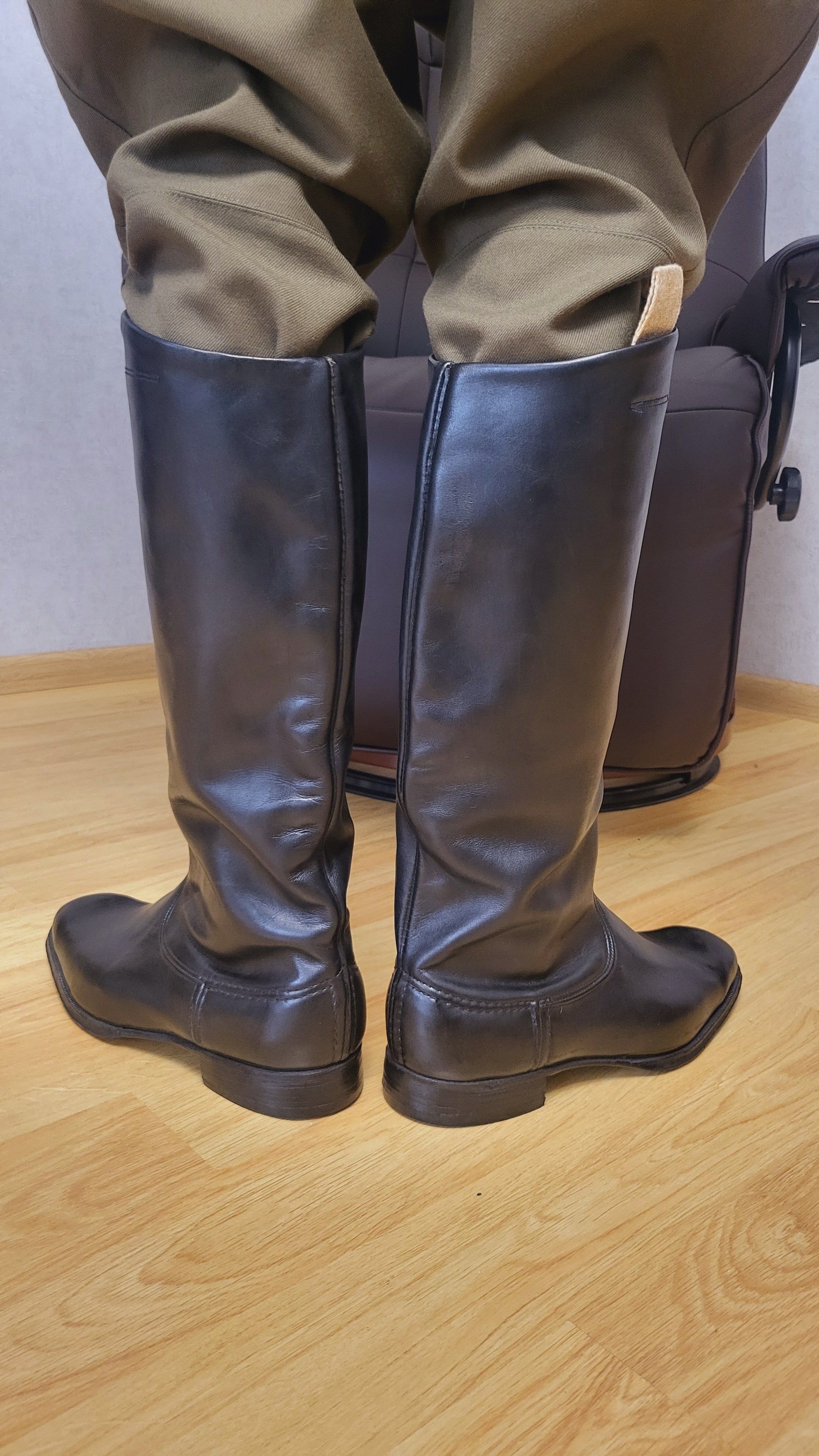 Soviet Chrome Leather Tall Boots with Metal Heel Plates