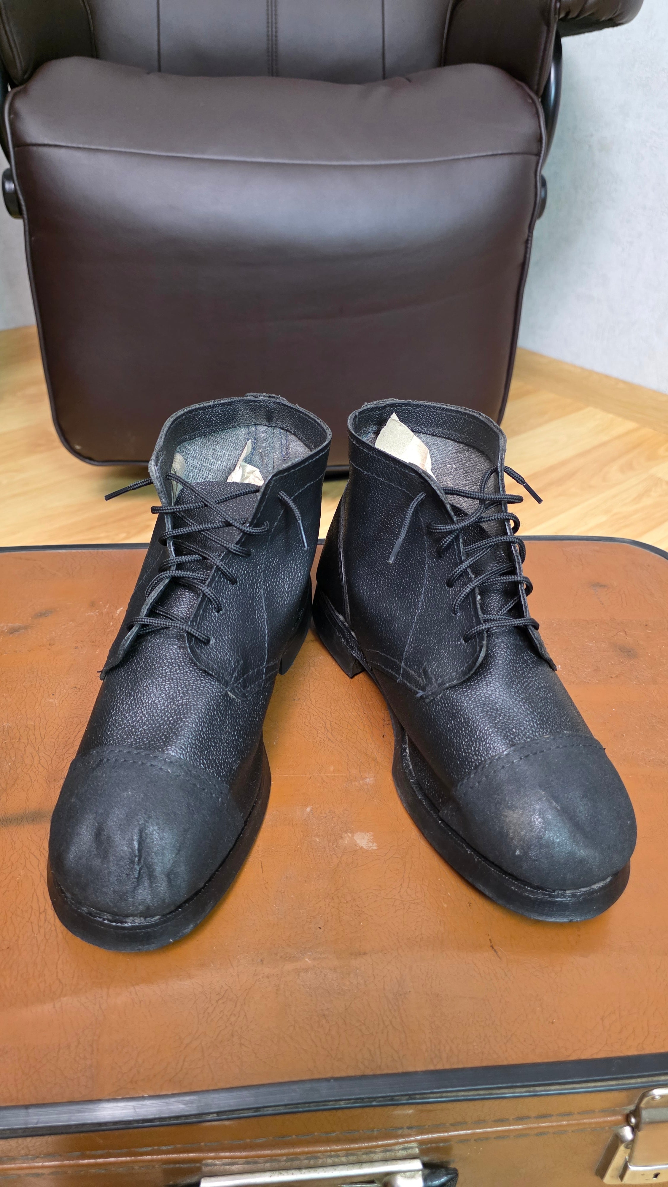 Soviet Kirza Work Boots Black Utility Footwear Vintage USSR