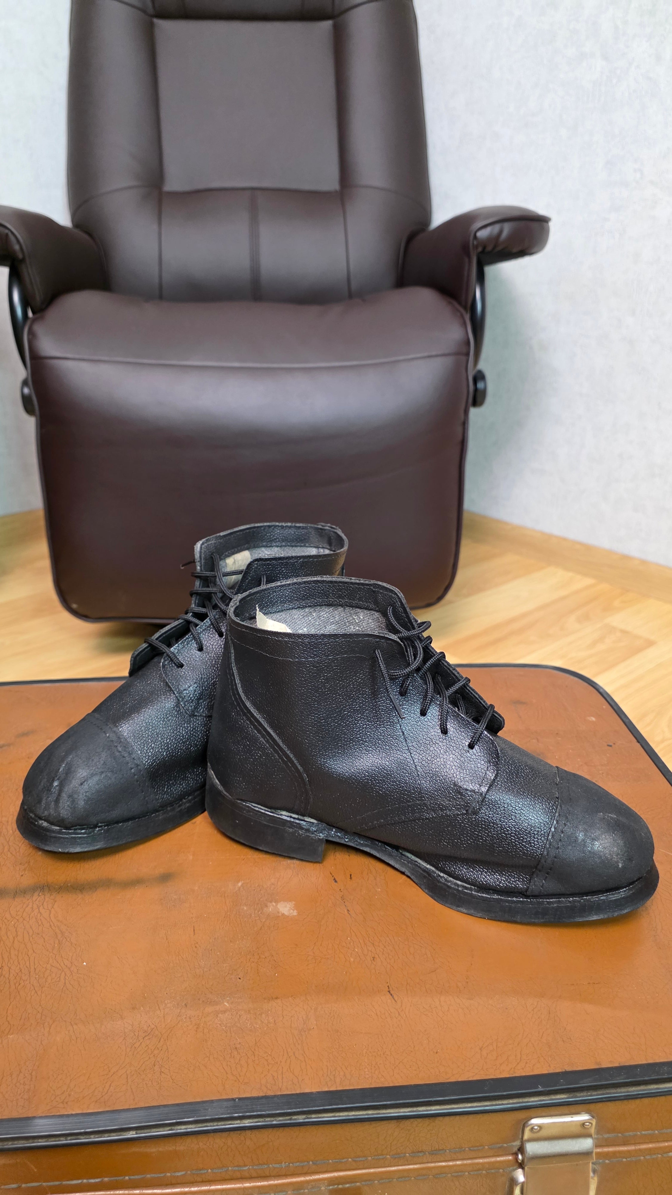 Soviet Kirza Work Boots Black Utility Footwear Vintage USSR