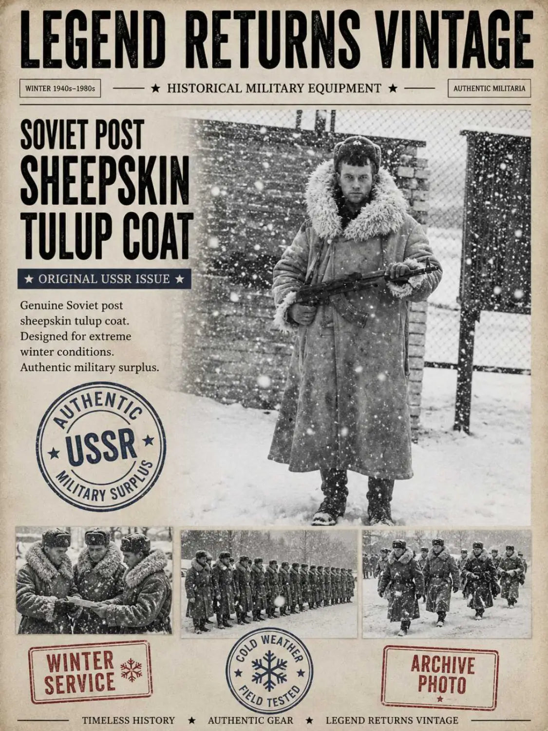 Soviet USSR Vintage Natural Sheepskin Guard Tulup Rare Winter Outerwear