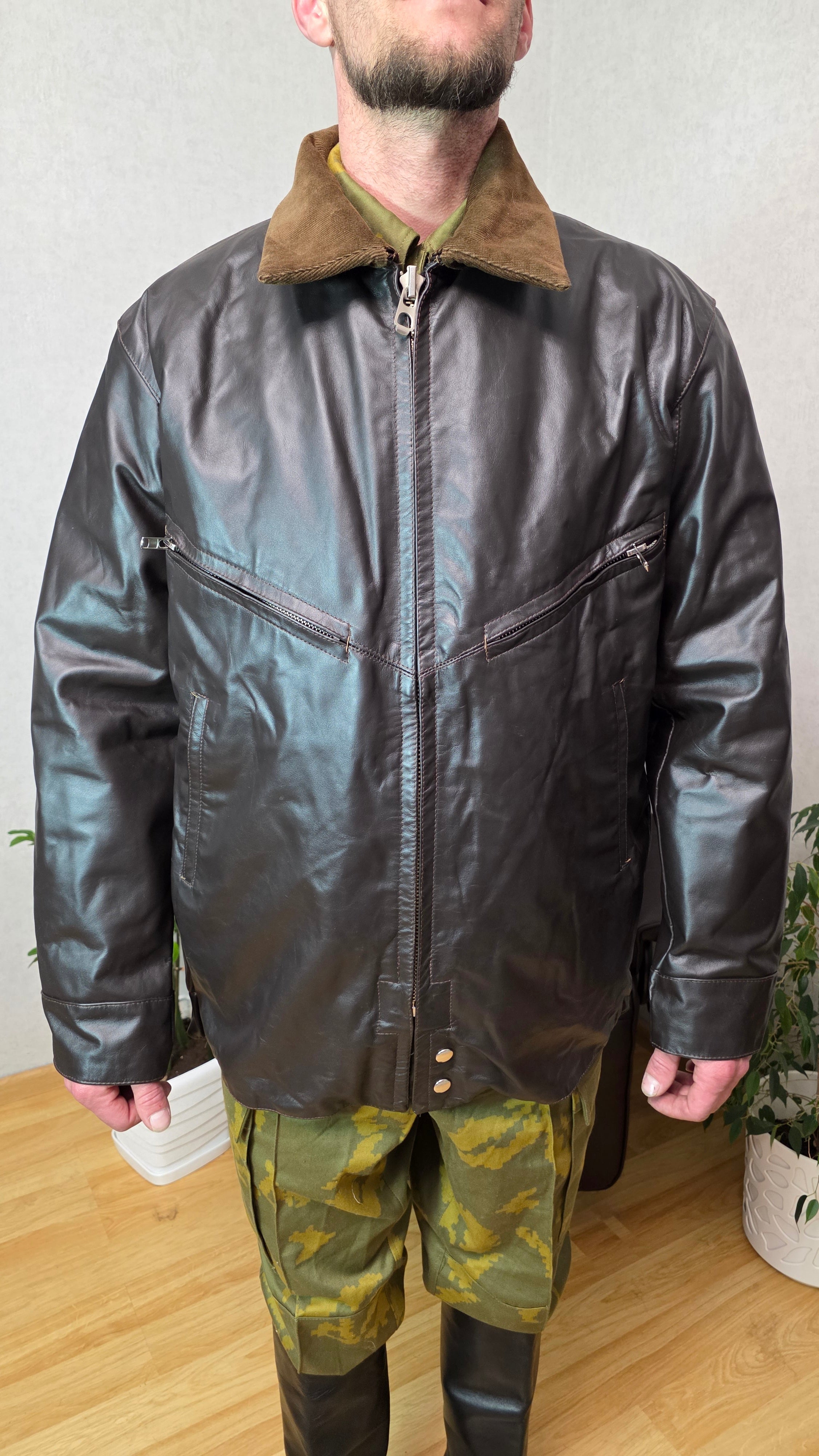 Soviet USSR Air Force Leather Jacket “Shchevetka” Vintage Pilot Jacket